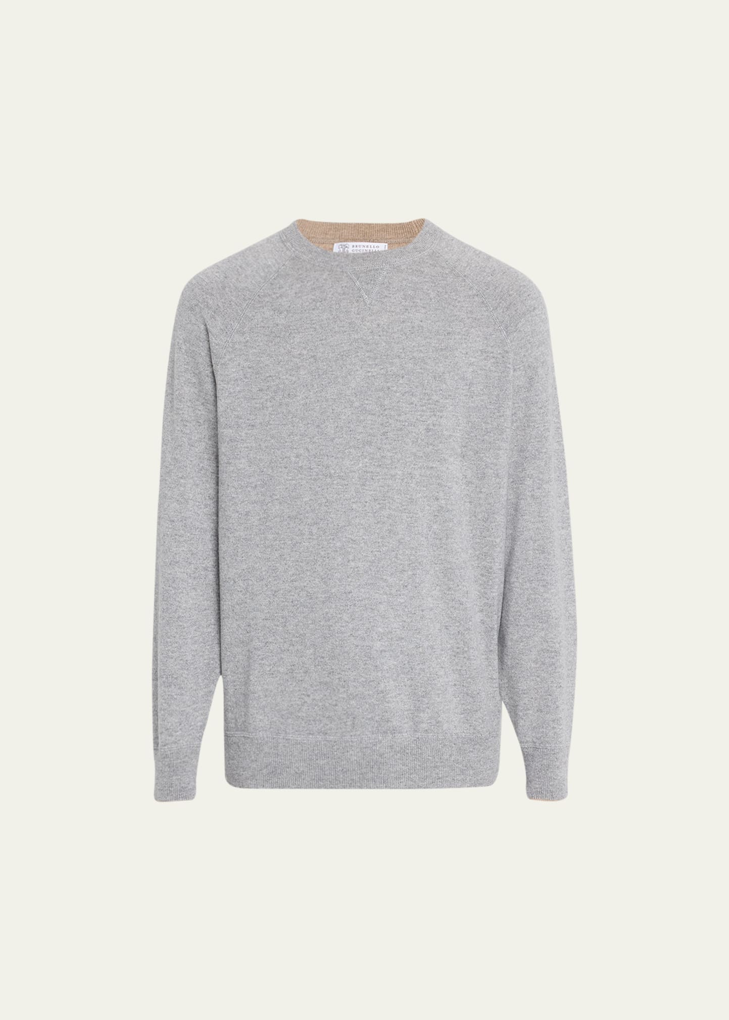 Shop Brunello Cucinelli Men's Cashmere Raglan Crewneck Sweater In Cz621 Light Grey
