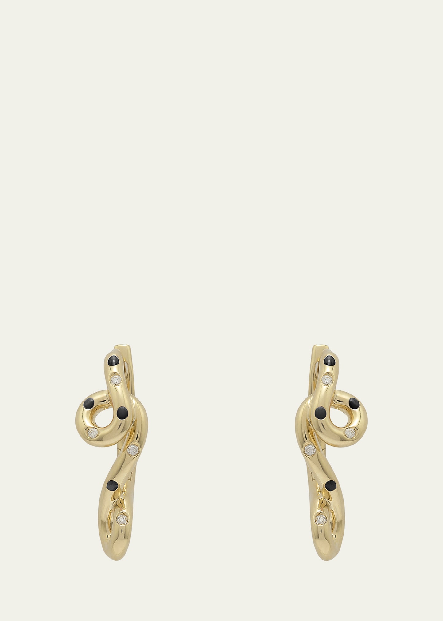9K Gold Diamond and Black Enamel Polka Dot Earrings