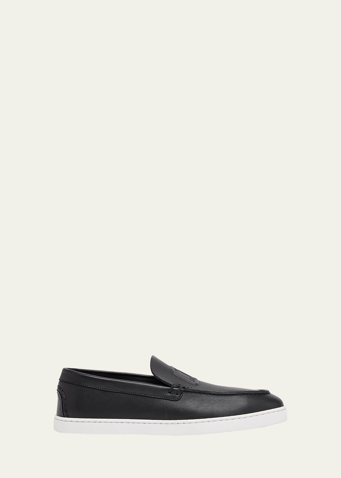 Christian Louboutin Men's Varsiboat Leather Boat Shoes In Black