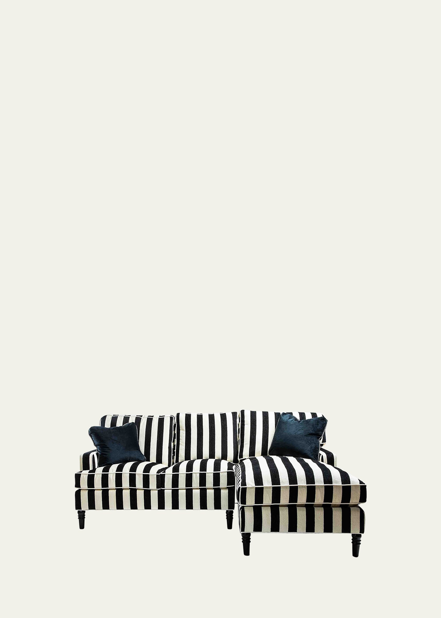 Mackenzie-childs Marquee Stripe 2-piece Right Arm Chaise Sectional In Black
