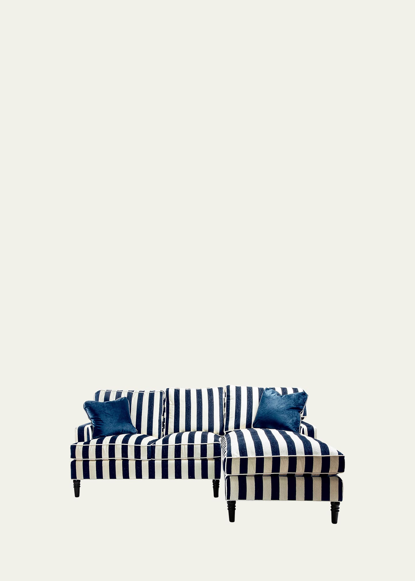 Mackenzie-childs Marquee Stripe 2-piece Right Arm Chaise Sectional In Navy