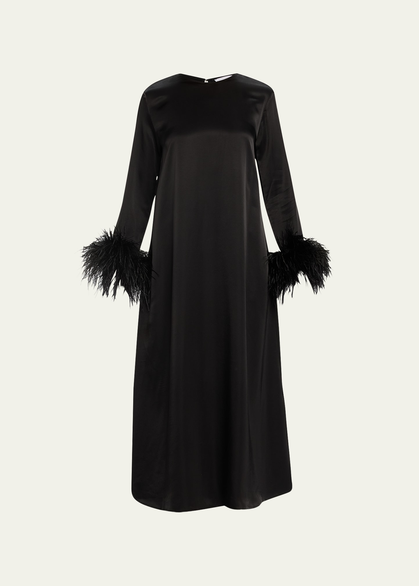Sleeper Suzi Feather-trimmed Lenzing Ecovero-satin Maxi Dress In Black