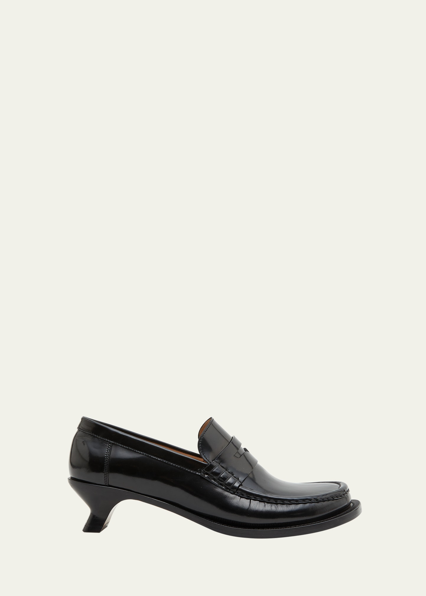 Shop Loewe Terra Leather Kitten-heel Penny Loafers In Black
