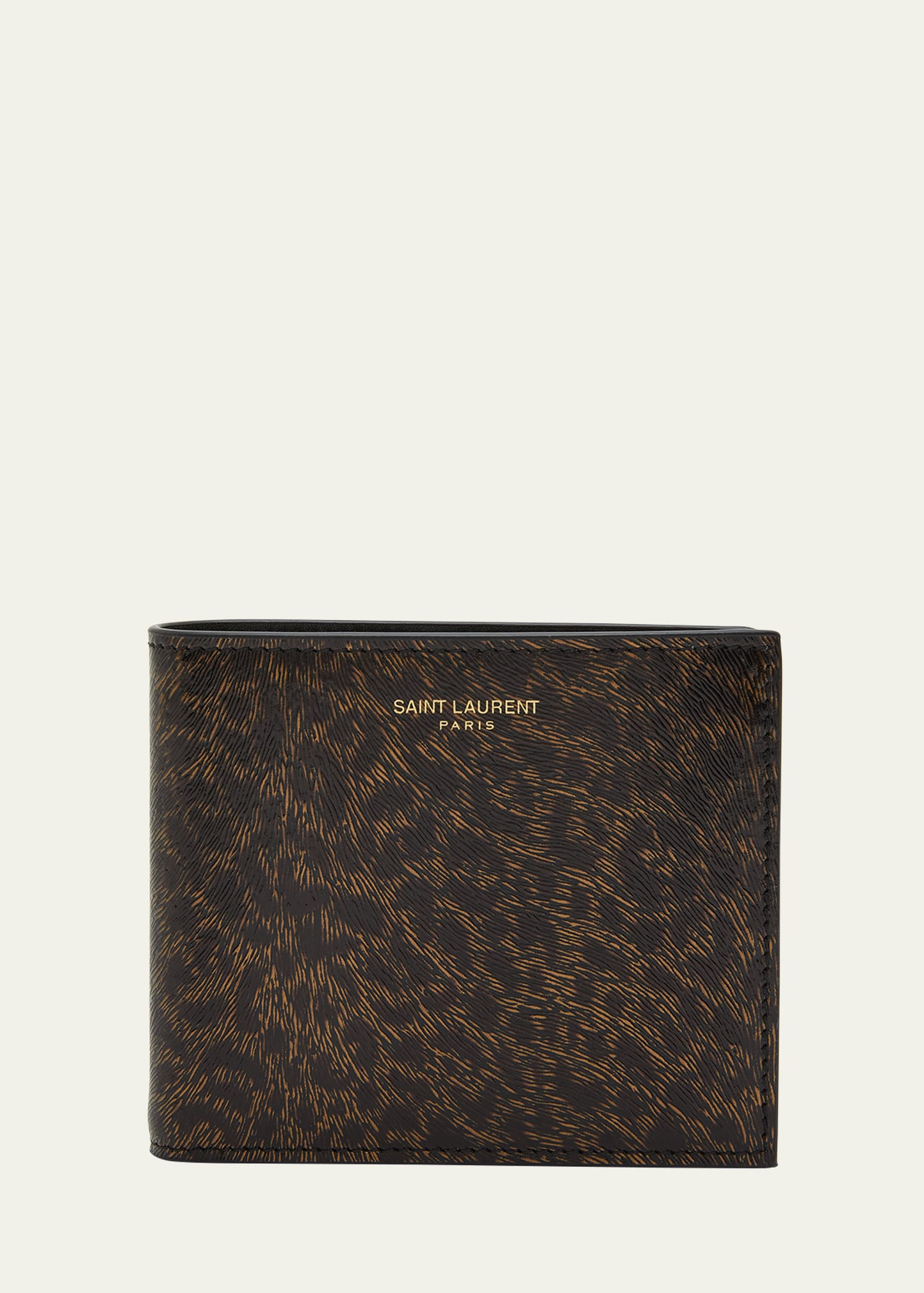 Shop Saint Laurent Men's Leopard-print Leather Wallet In Black/gold/black