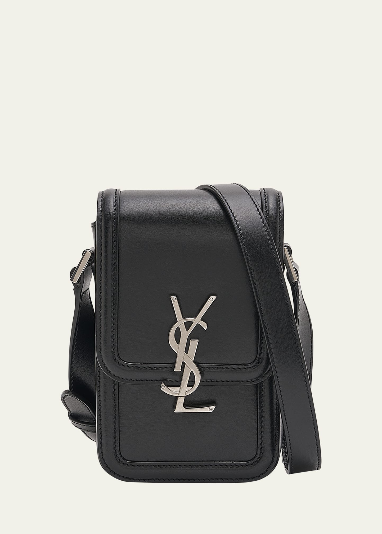 Shop Saint Laurent Men's Ysl Solferino Phone Case Bag In Nero
