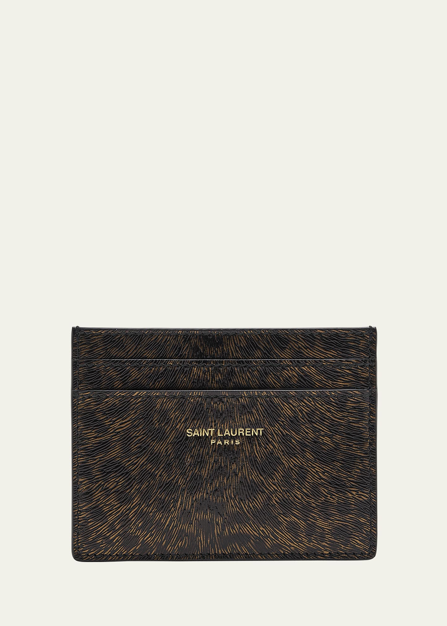 Saint Laurent Men's Leopard-print Leather Card Holder In Blackgold