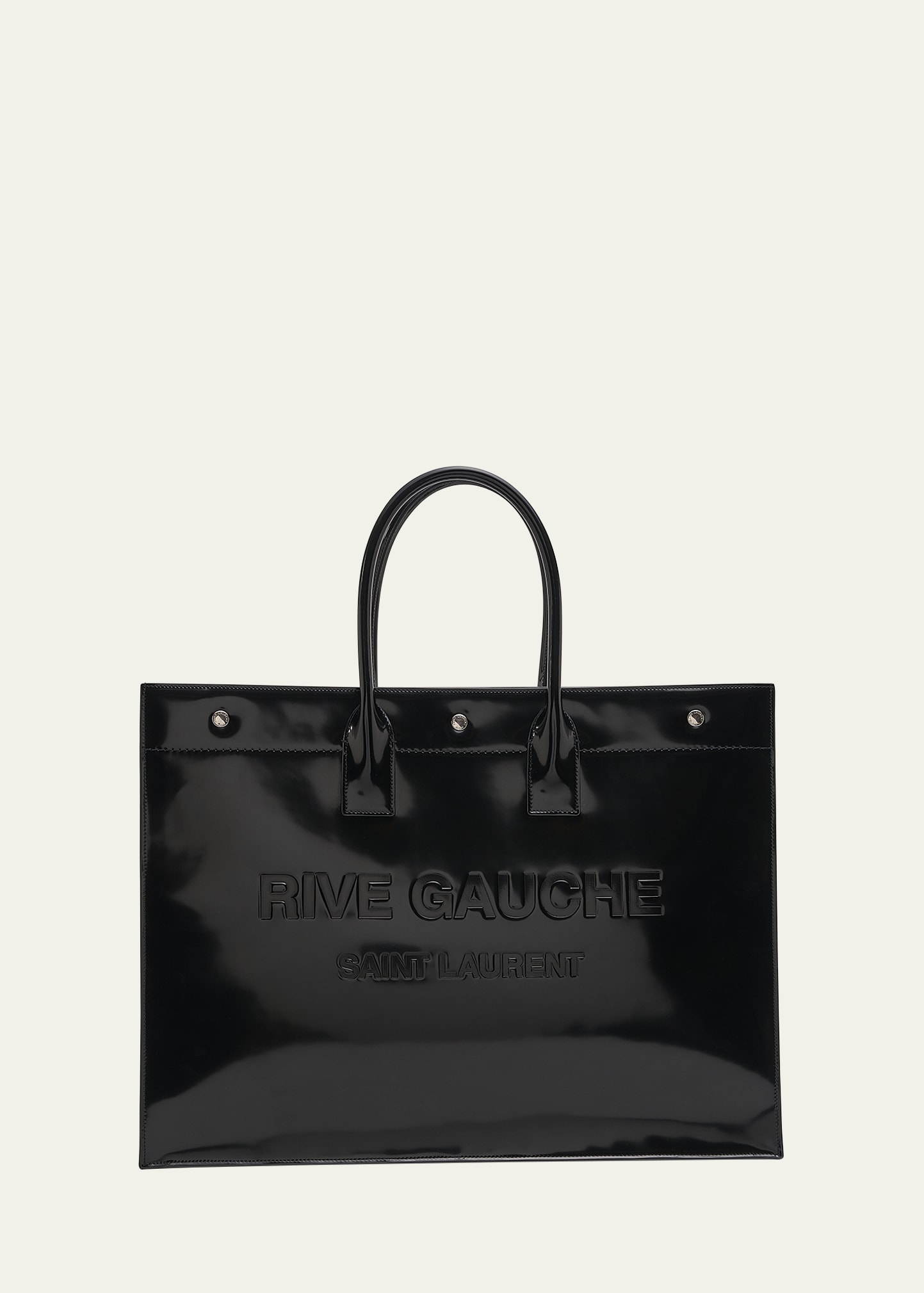 Shop Saint Laurent Men's Rive Gauche Large Patent Leather Tote Bag In Ner0