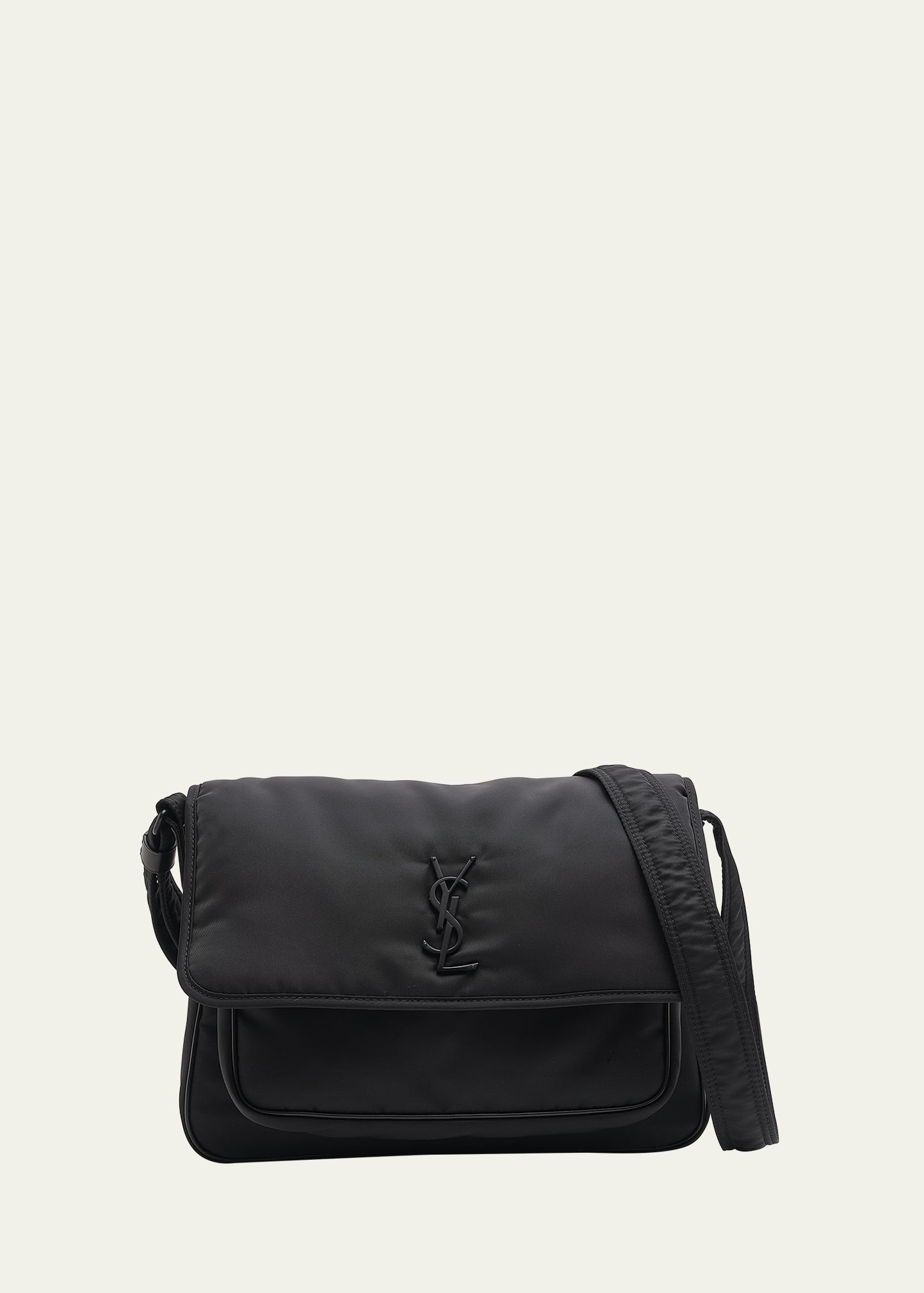 Saint Laurent Logo Nylon Messenger Bag In Black