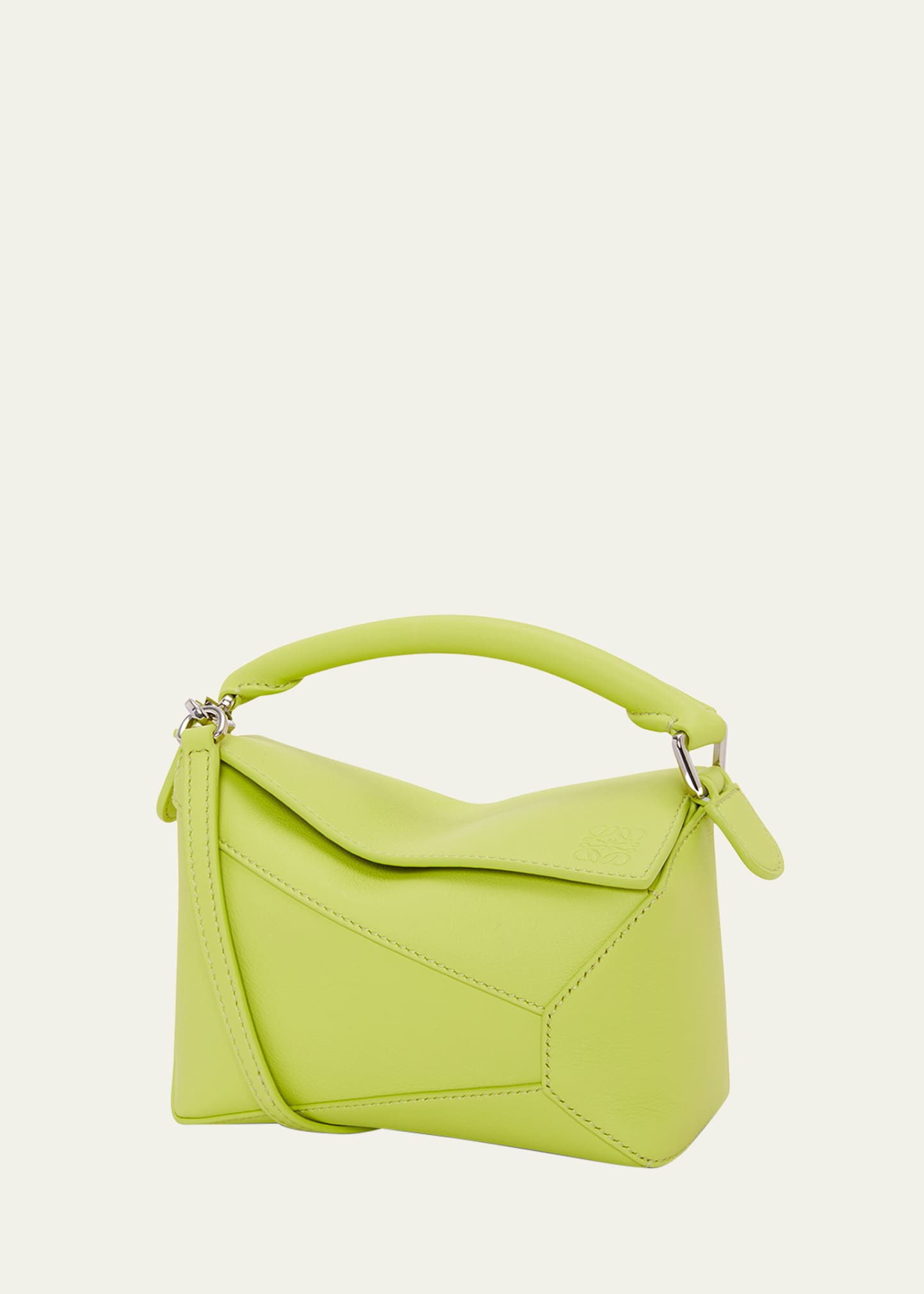 Shop Loewe X Paula's Ibiza Puzzle Edge Mini Top-handle Bag In Leather In Anise