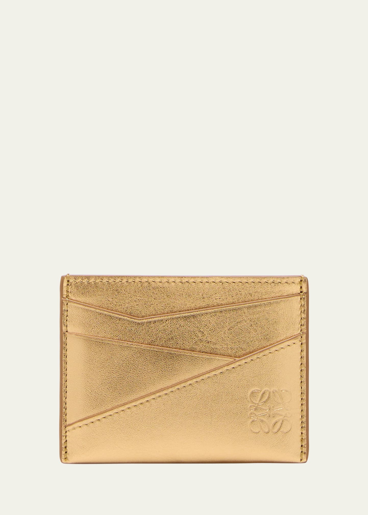 Shop Loewe Puzzle Plain Card Case In Metallic Leather In Gold/oak