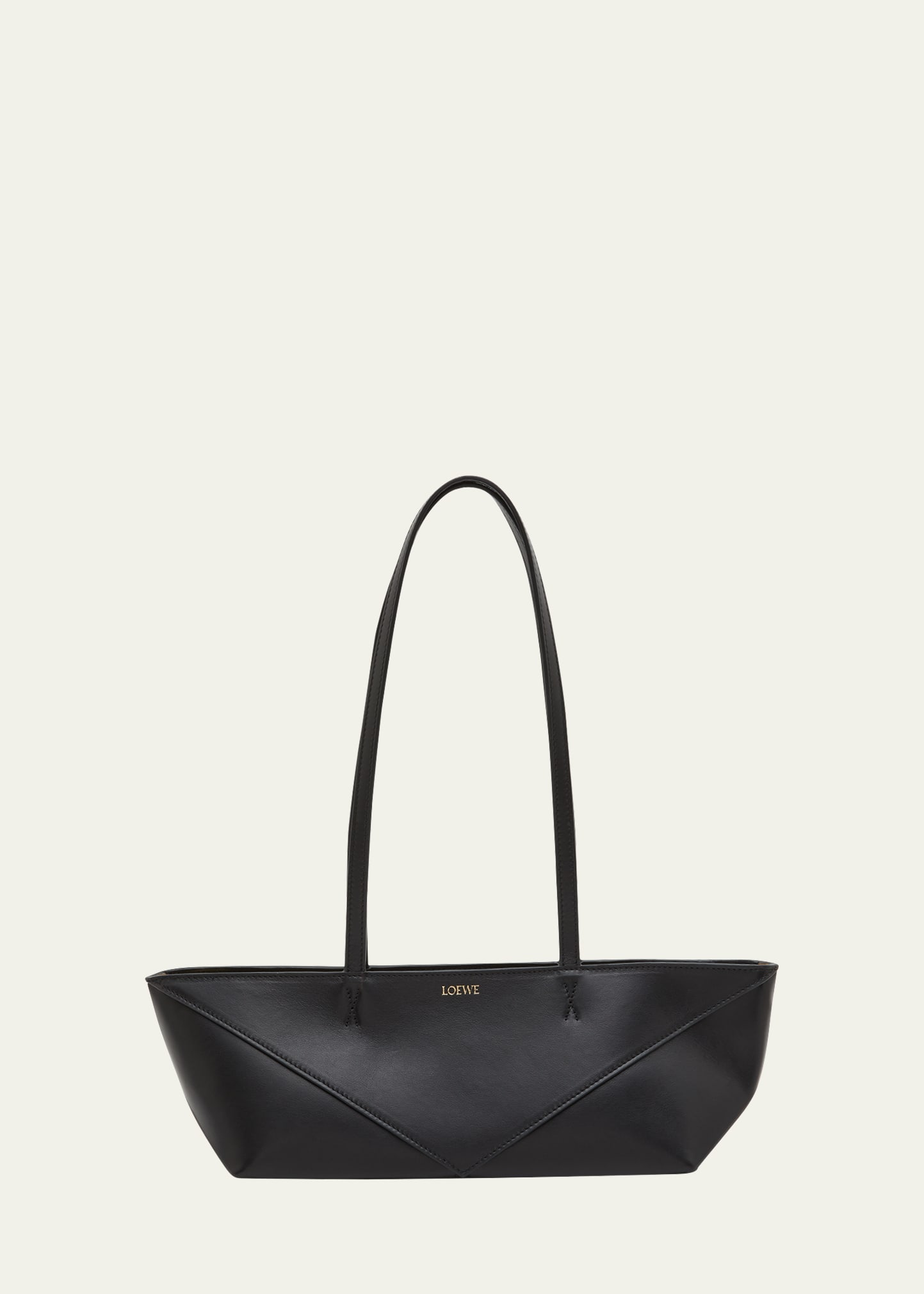 Loewe Fold Puzzle Leather Shoulder Bag In Black