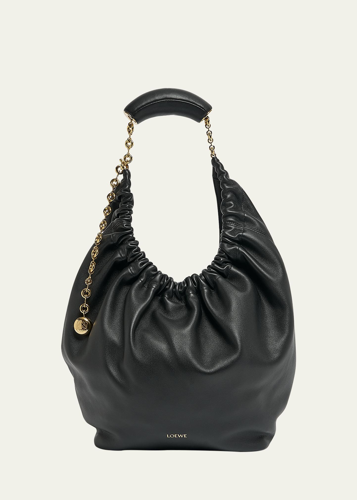 Medium Squeeze Chain Leather Hobo Bag