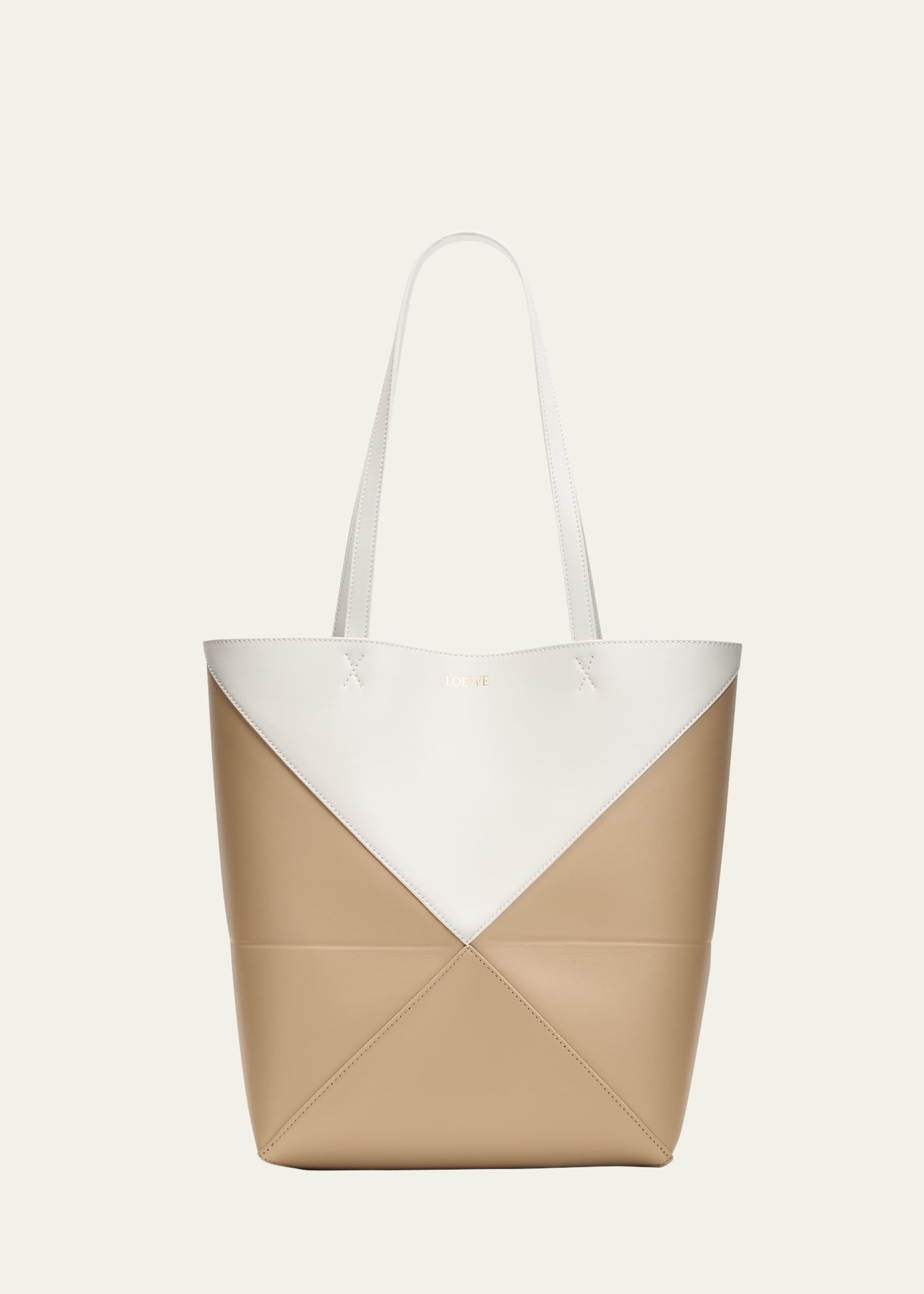 Puzzle Fold Medium Tote Bag in Shiny Bicolor Leather