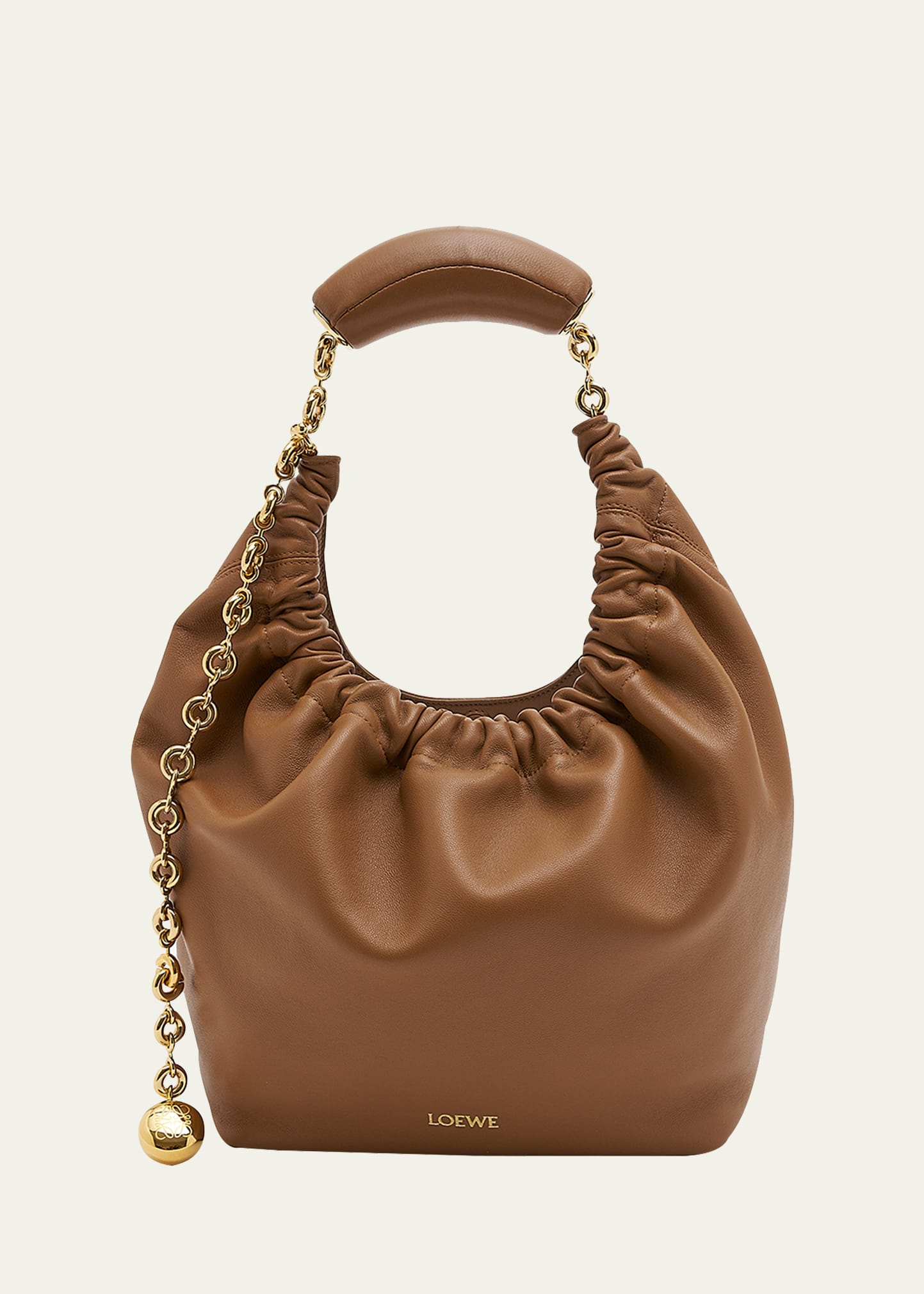 Loewe Small Squeeze Chain Leather Hobo Bag In 3980 Oak