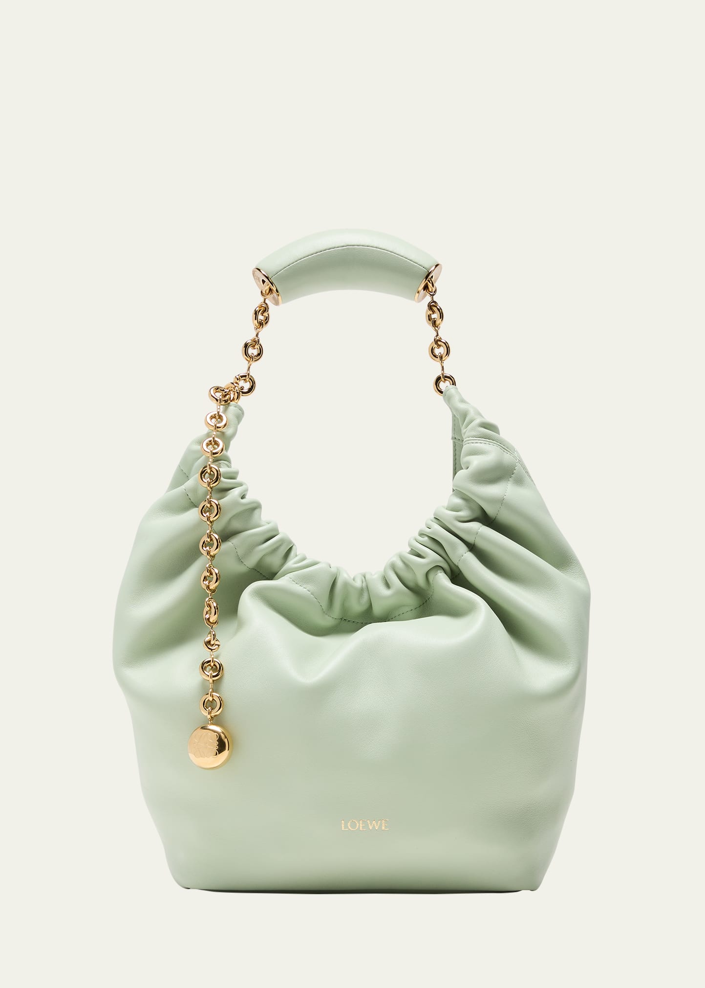 Loewe Small Squeeze Chain Leather Hobo Bag In Spring Jade