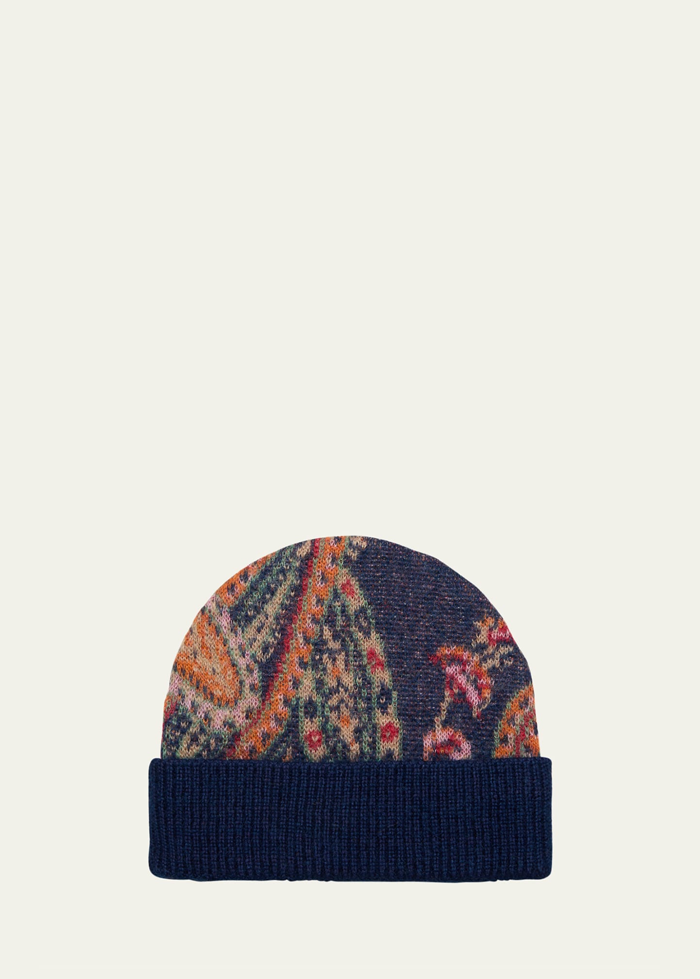 Shop Etro Paisley Knit Ribbed Beanie In 0200 Navy