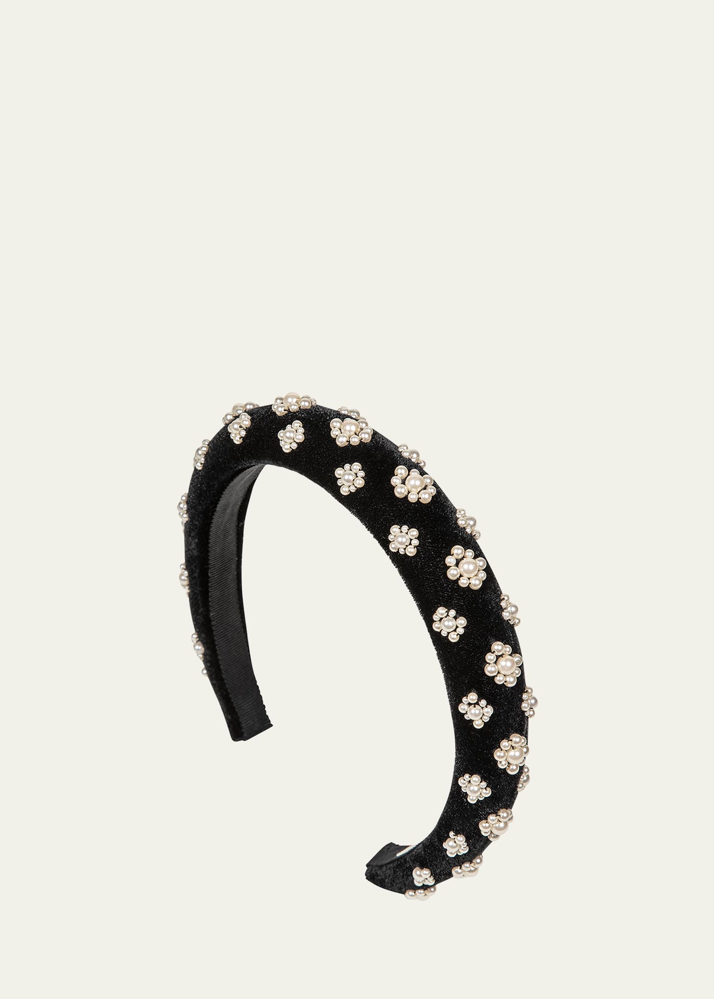 Jennifer Behr Margaret Pearly Velvet Headband In Black Pearl