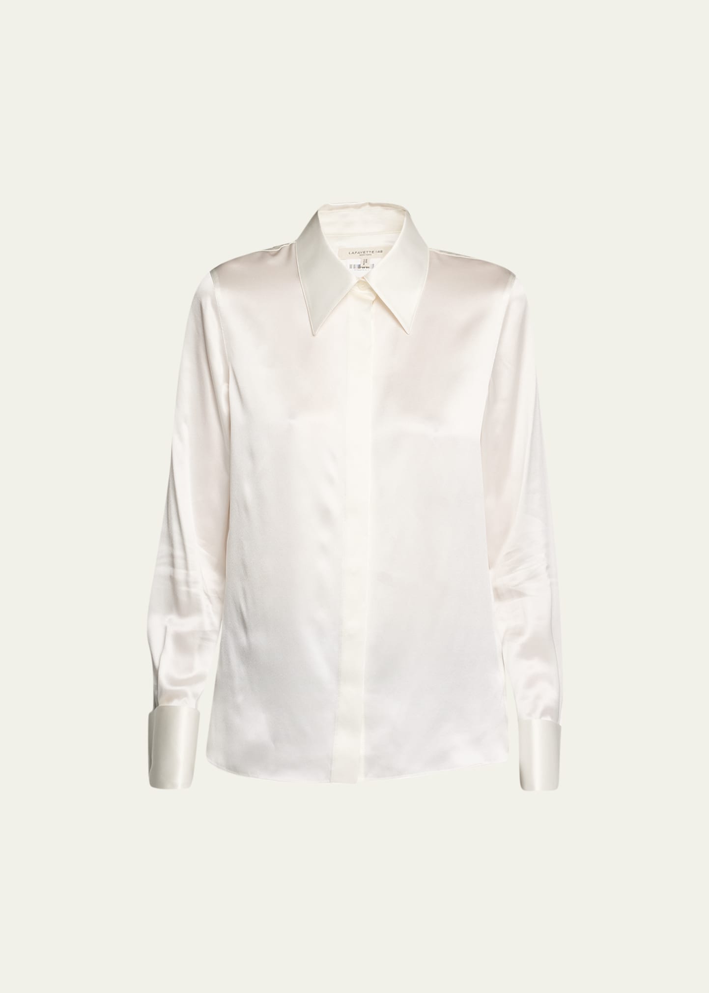 Lafayette 148 Spread-collar Silk Charmeuse Blouse In Cloud