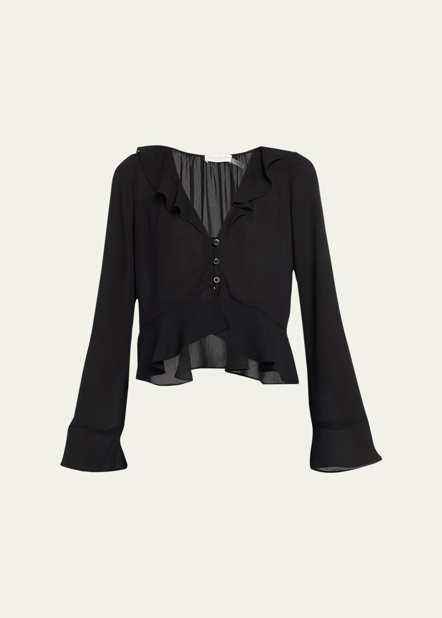 Shop Ramy Brook Isabelle Button-front Ruffle-trim Blouse In Black
