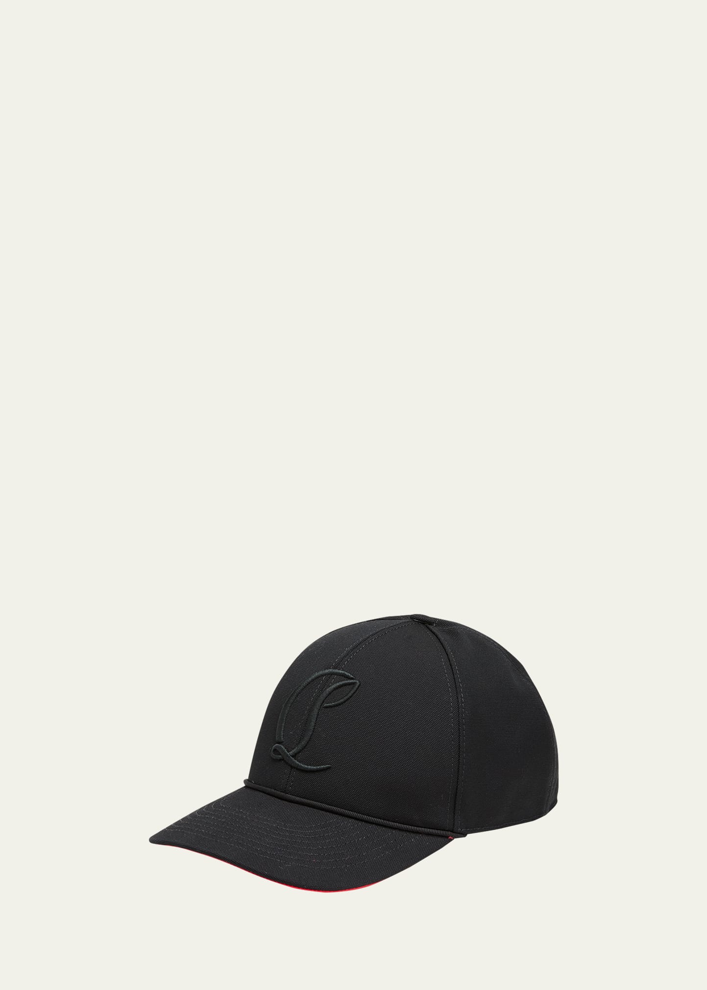 Christian Louboutin Men's Mooncrest Embroidered Baseball Hat In Black/silver