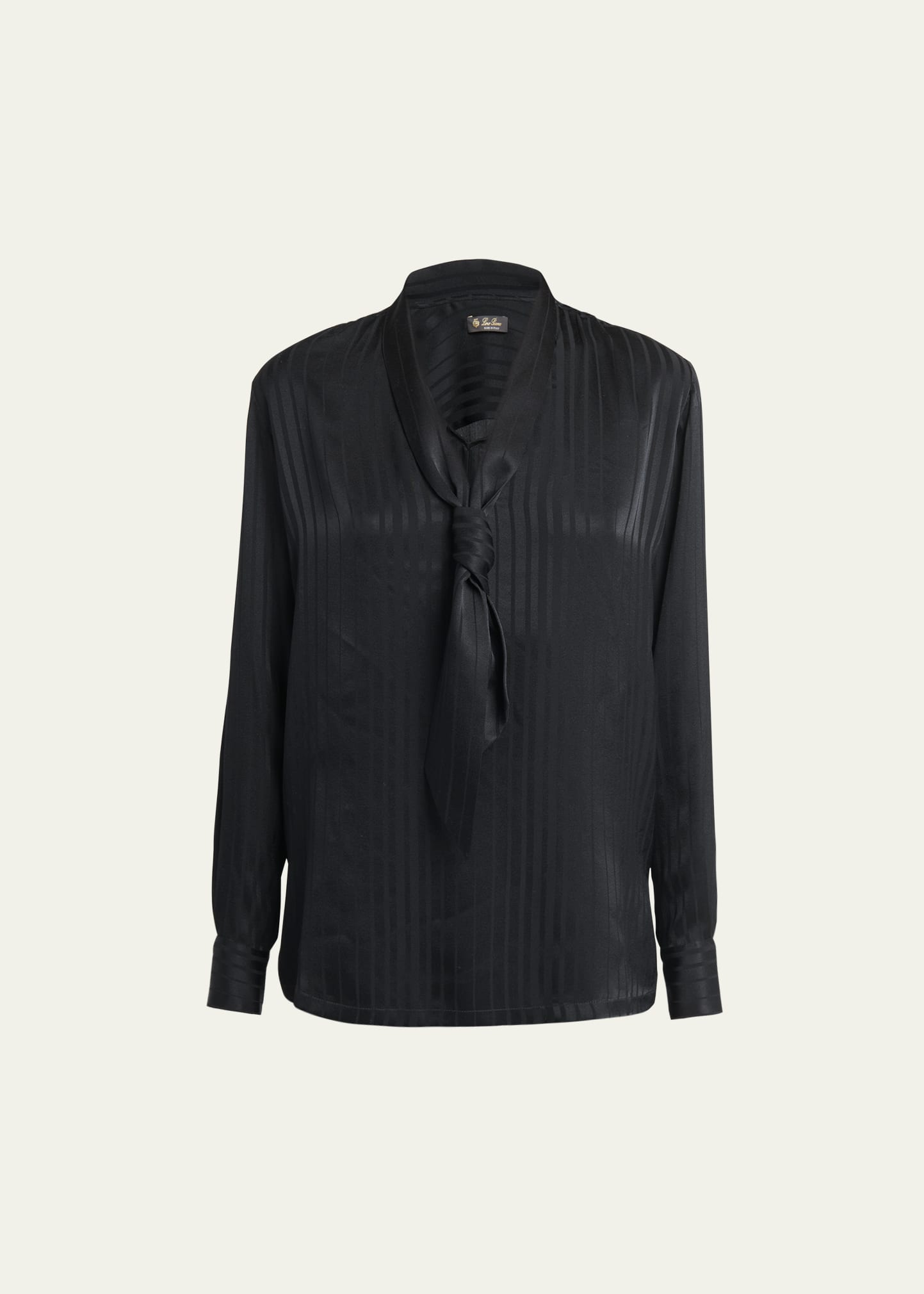 Shop Loro Piana Kya Ocean Striped Silk Tie-neck Blouse In 8000 Black