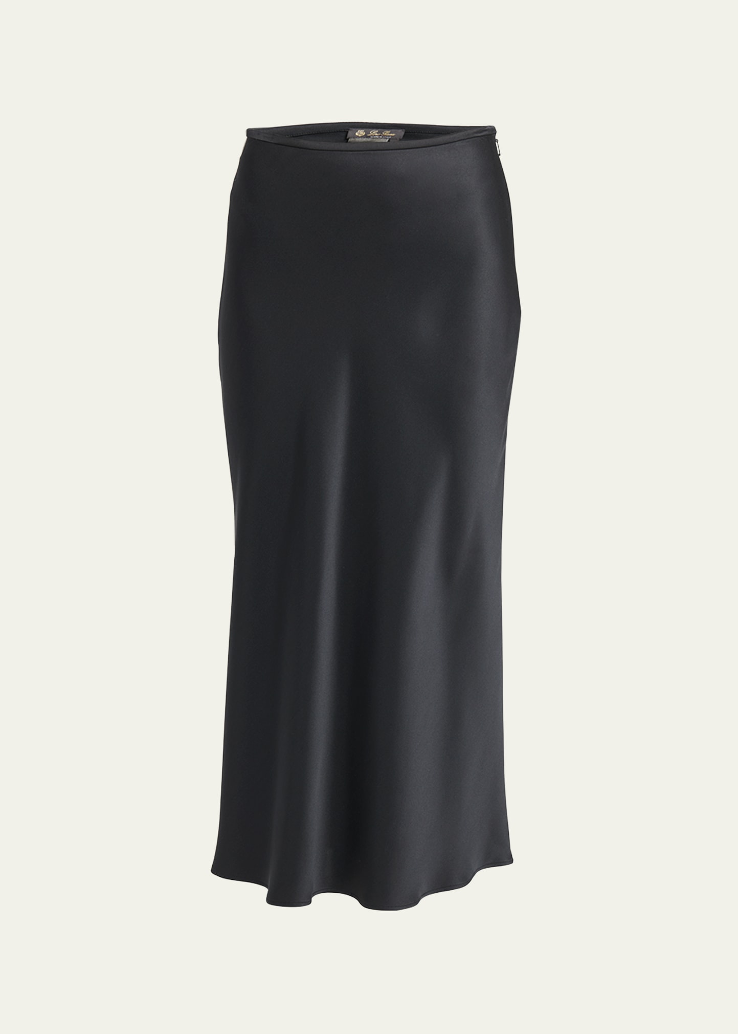 Loro Piana Simona Double Satin Midi Skirt In 8000 Black