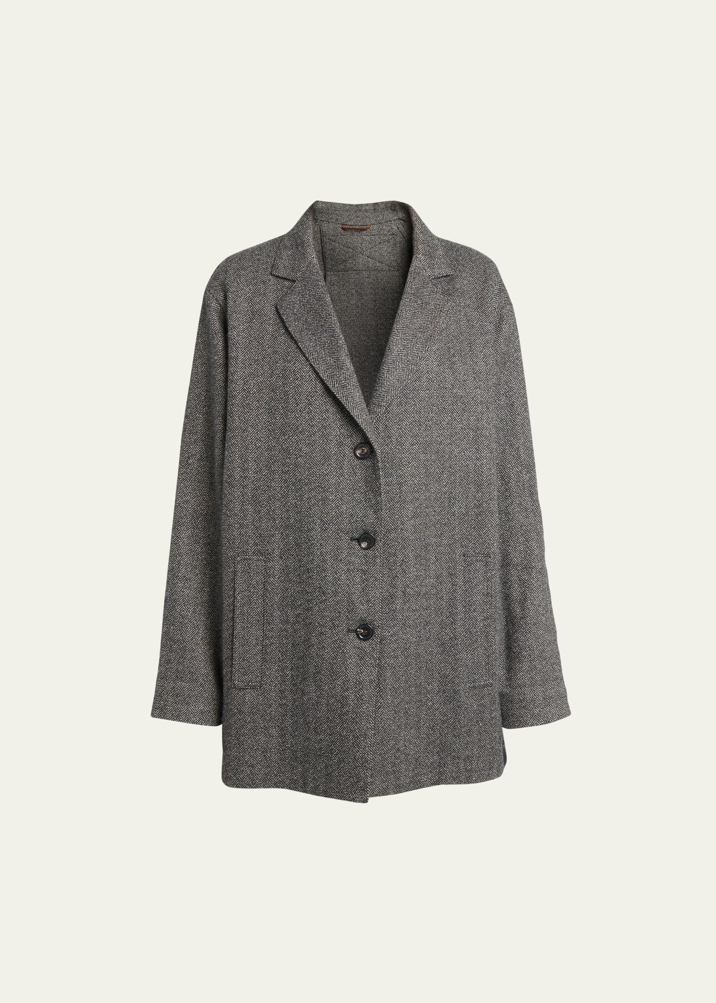 Loro Piana Safiya Light Linen And Cashmere Chevron Blazer Jacket In Grey