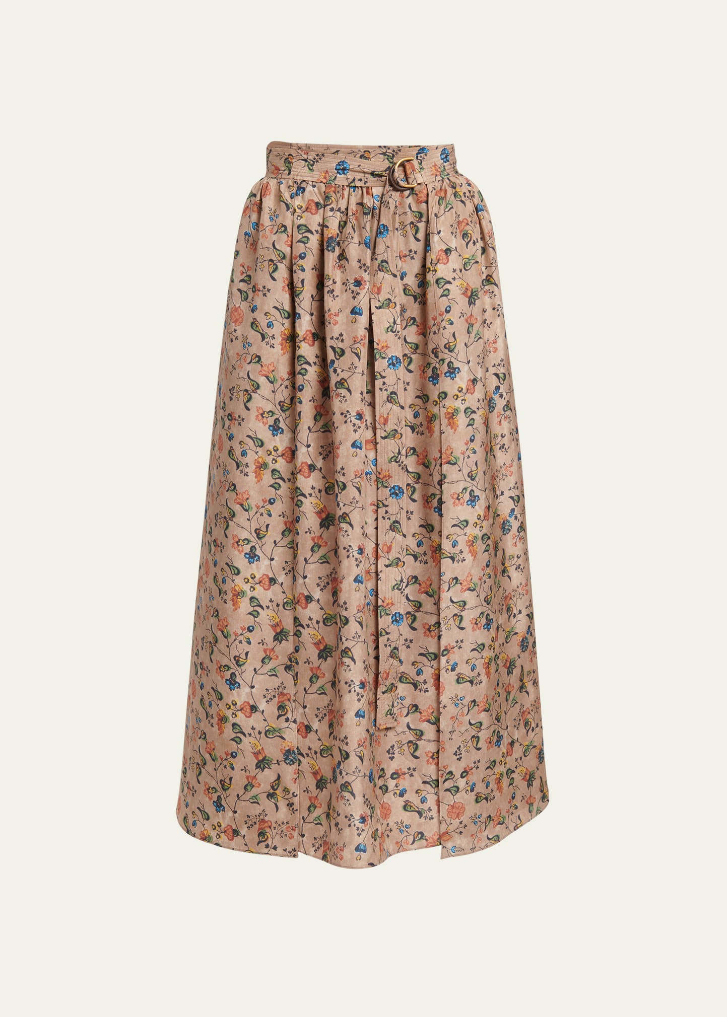 Loro Piana Isabel Bolivian Garden-print Midi Skirt In Lake Titicaca Forest Leaves