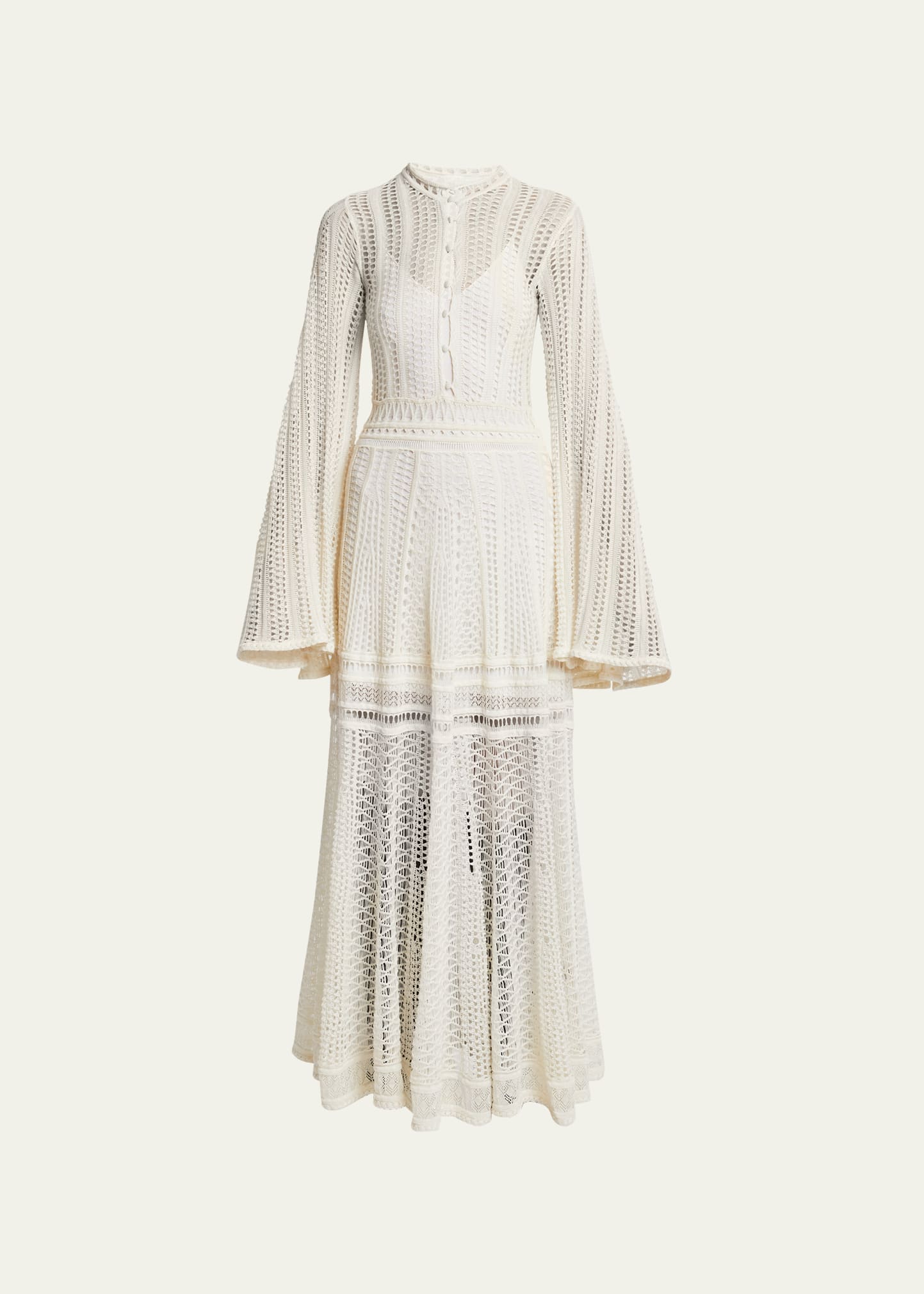 Shop Chloé Cashmere Blend Lace Knit Maxi Dress In Iconic Milk
