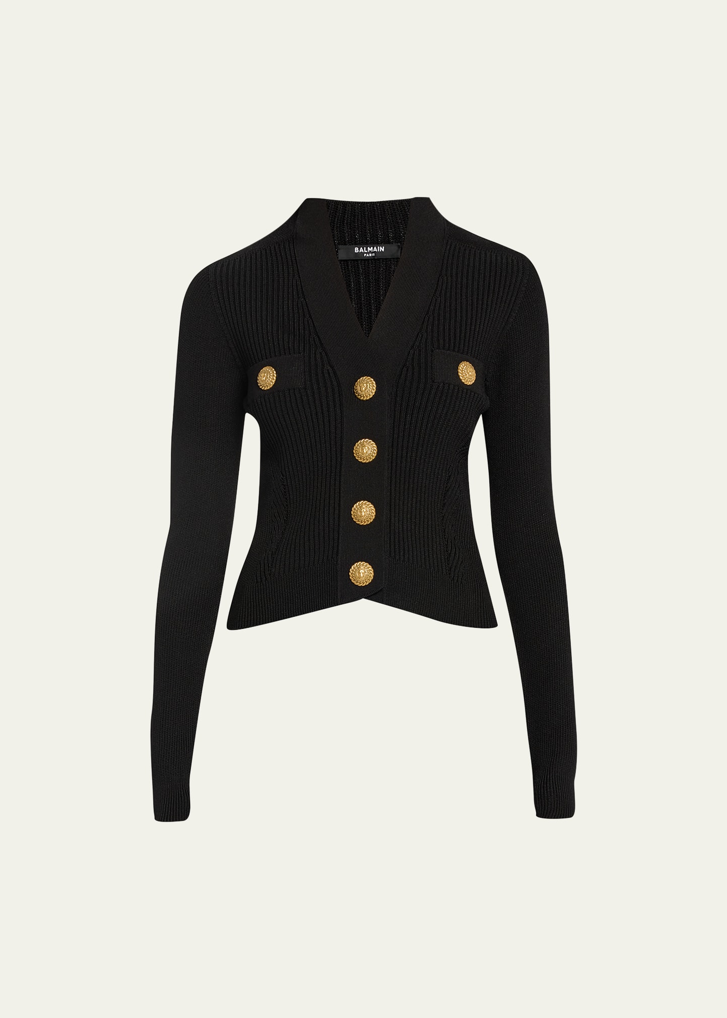 Balmain Button-front Ribbed Knit Cardigan In Black