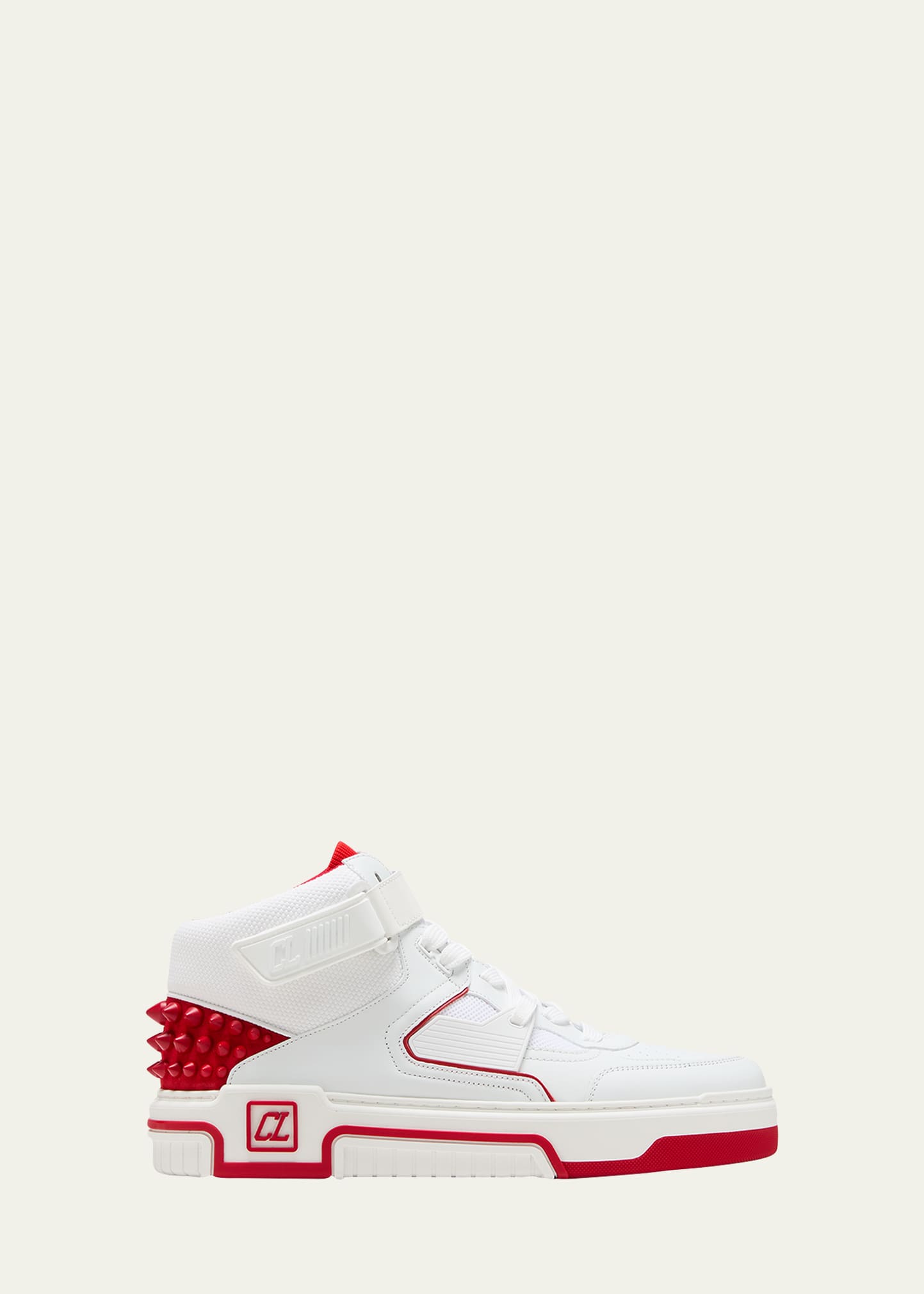 Shop Christian Louboutin Men's Astroloubi Leather And Textile Mid-top Sneakers In White/loubi
