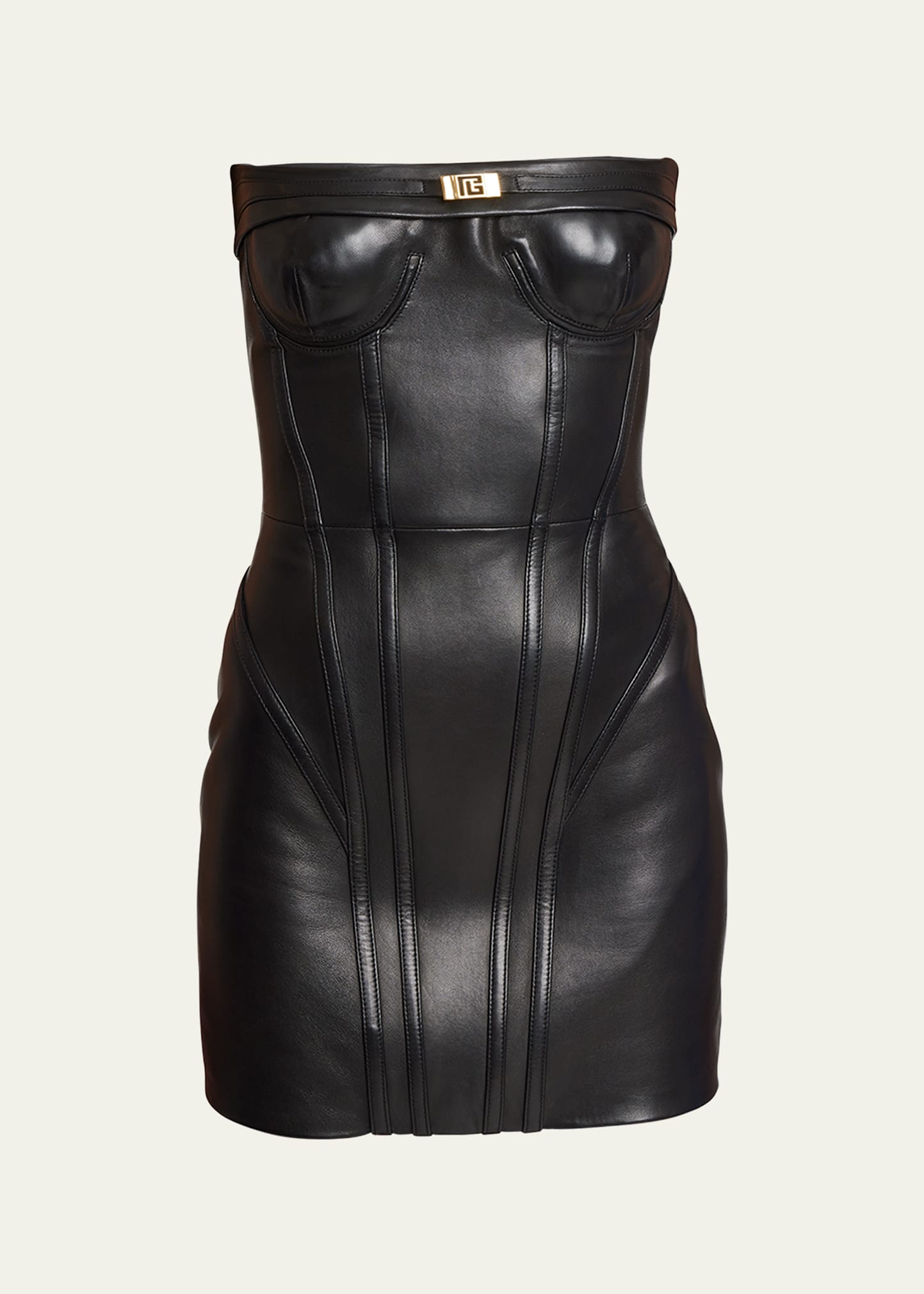 Balmain Leather Bustier Mini Dress In Black
