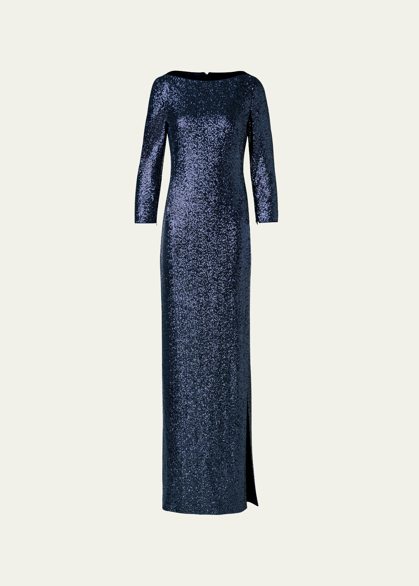Sequined Column Boat-Neck Gown