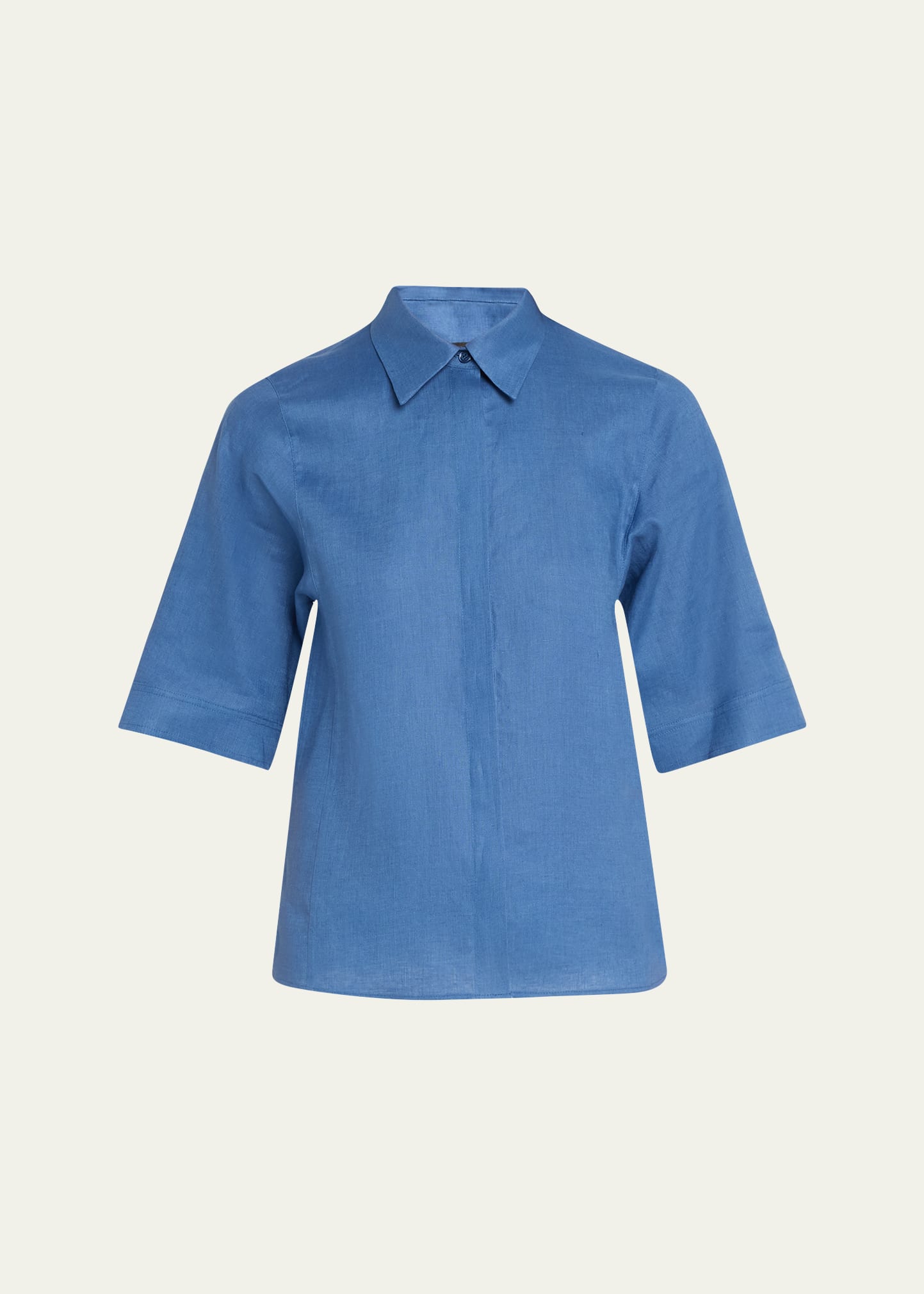 Shop Akris Linen Voile Collared Boxy Shirt In Medium Denim