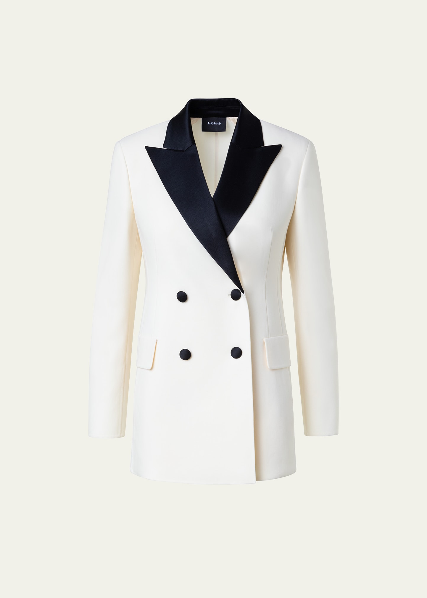 Double-Face Wool Tuxedo Jacket with Contrast Satin Lapel