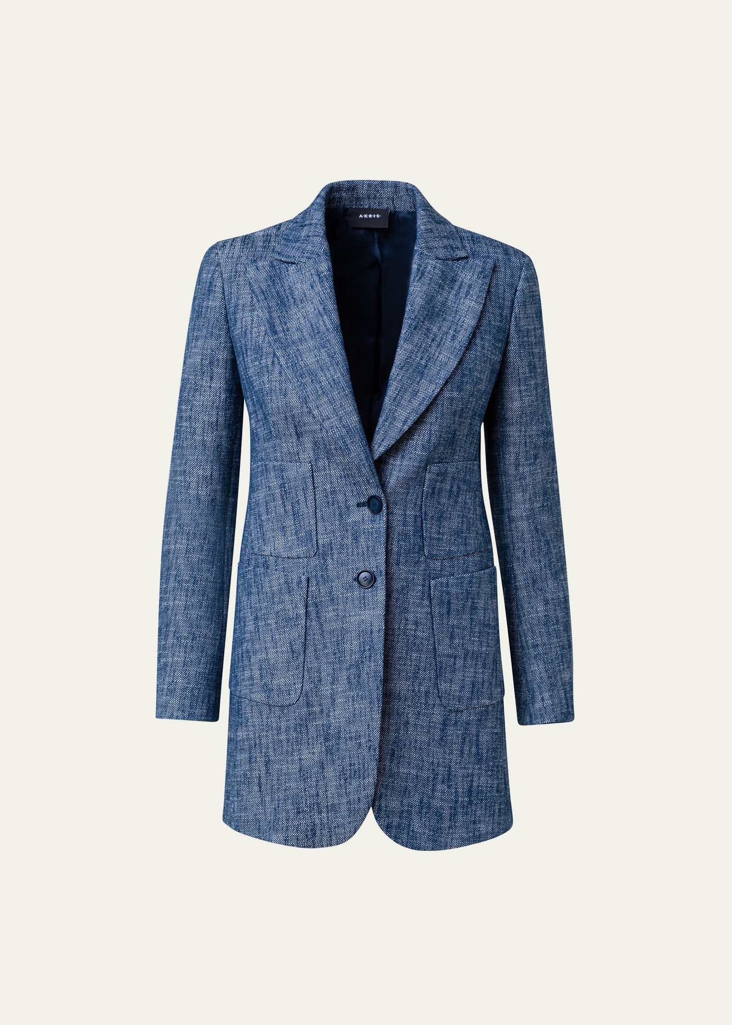 Yarn Dyed Cotton Stretch Diagonal Single-Breasted Long Jacket
