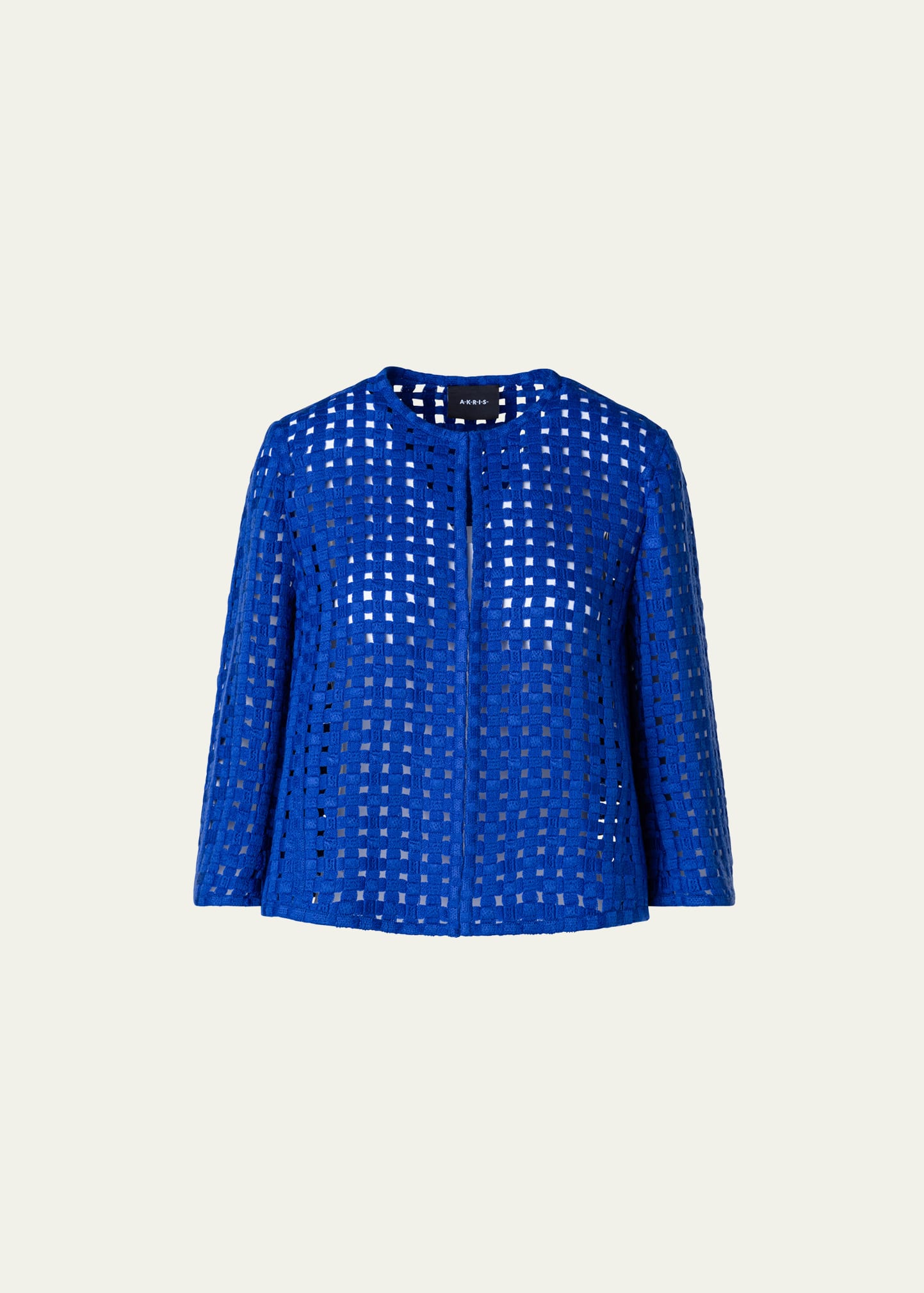 Wool Grid Embroidered Short Jacket