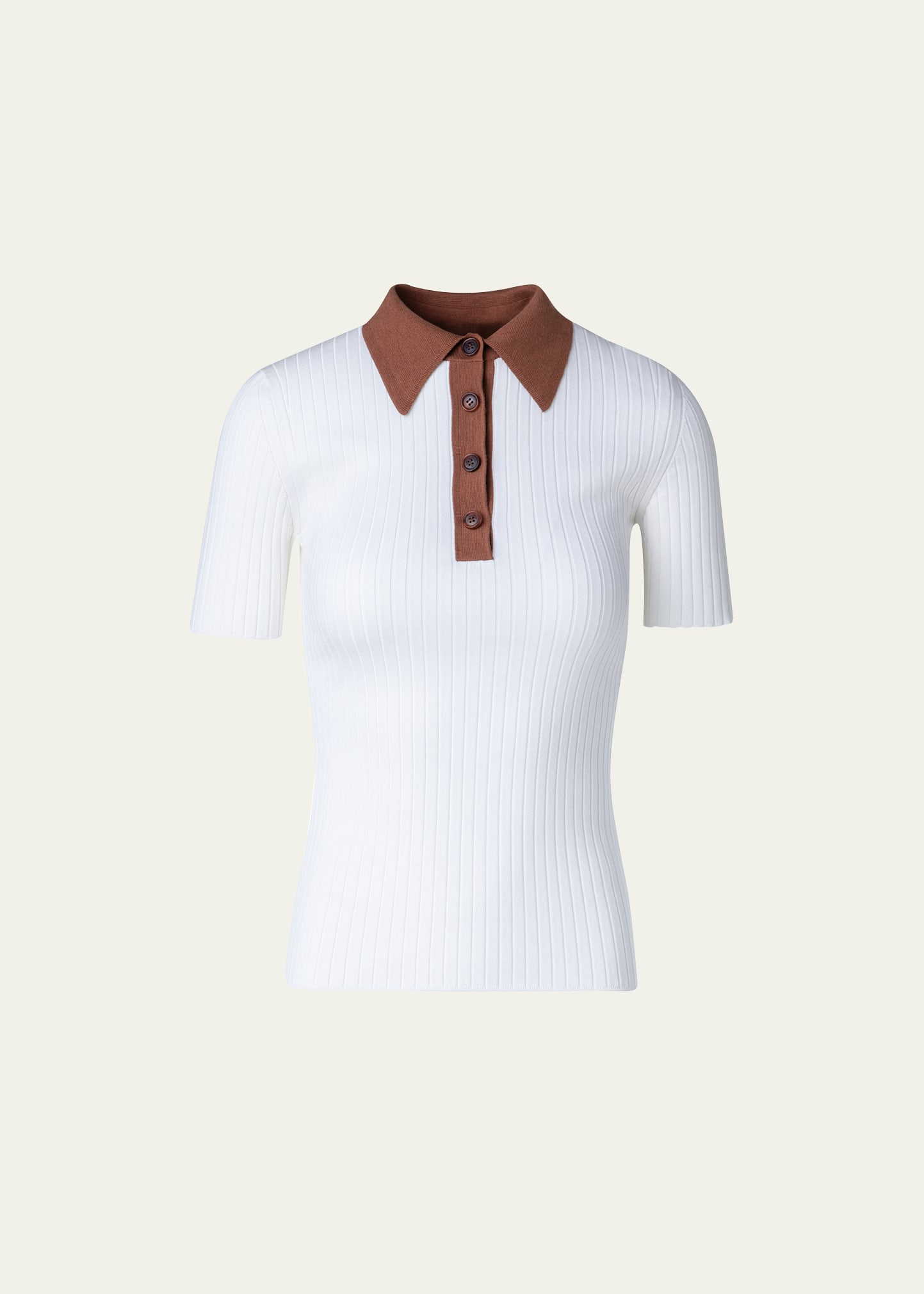 Silk Cotton Ribbed Knit Polo Top