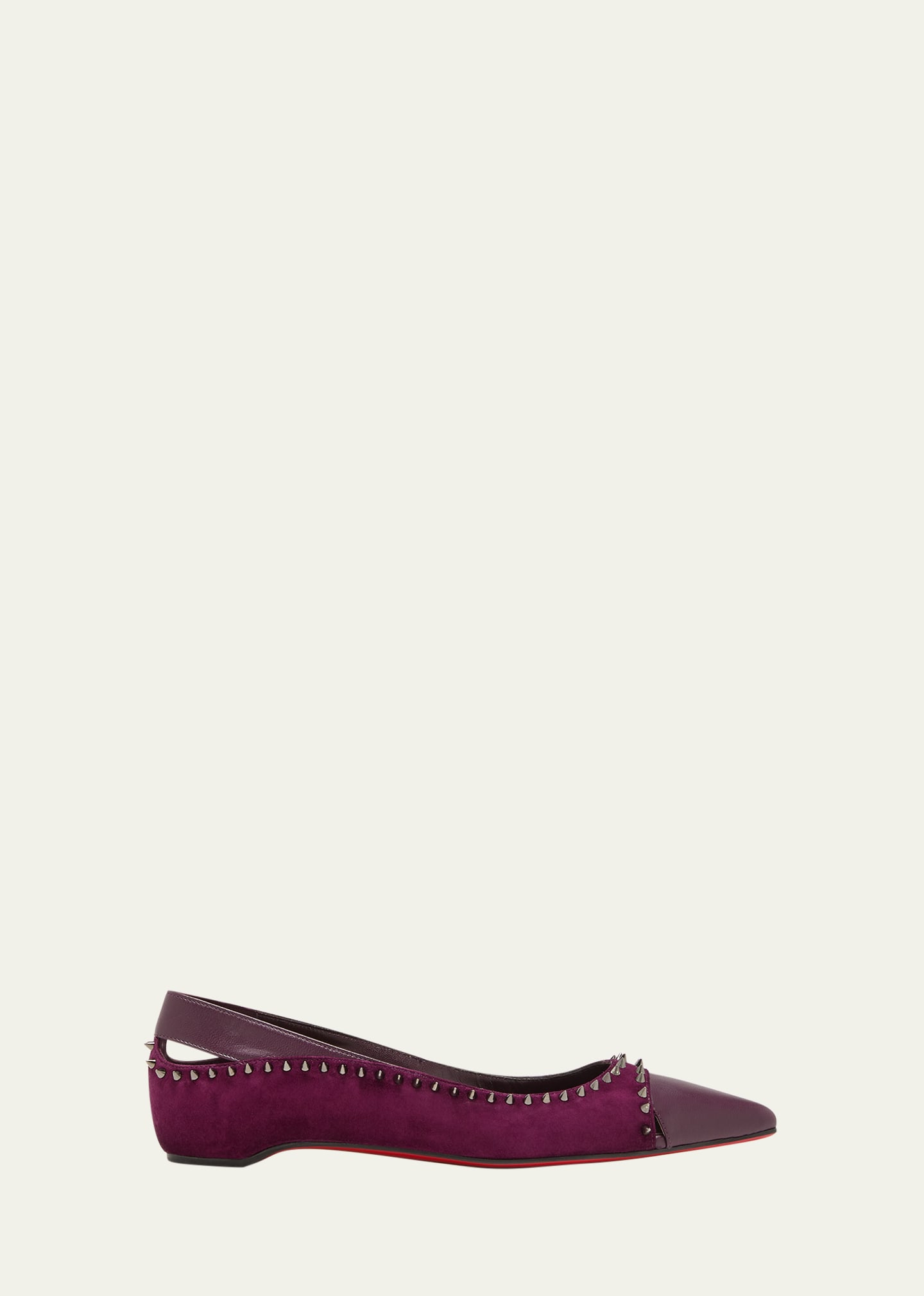 Christian Louboutin Duvettina Leather Spike Red Sole Ballerina Flats In Merlot