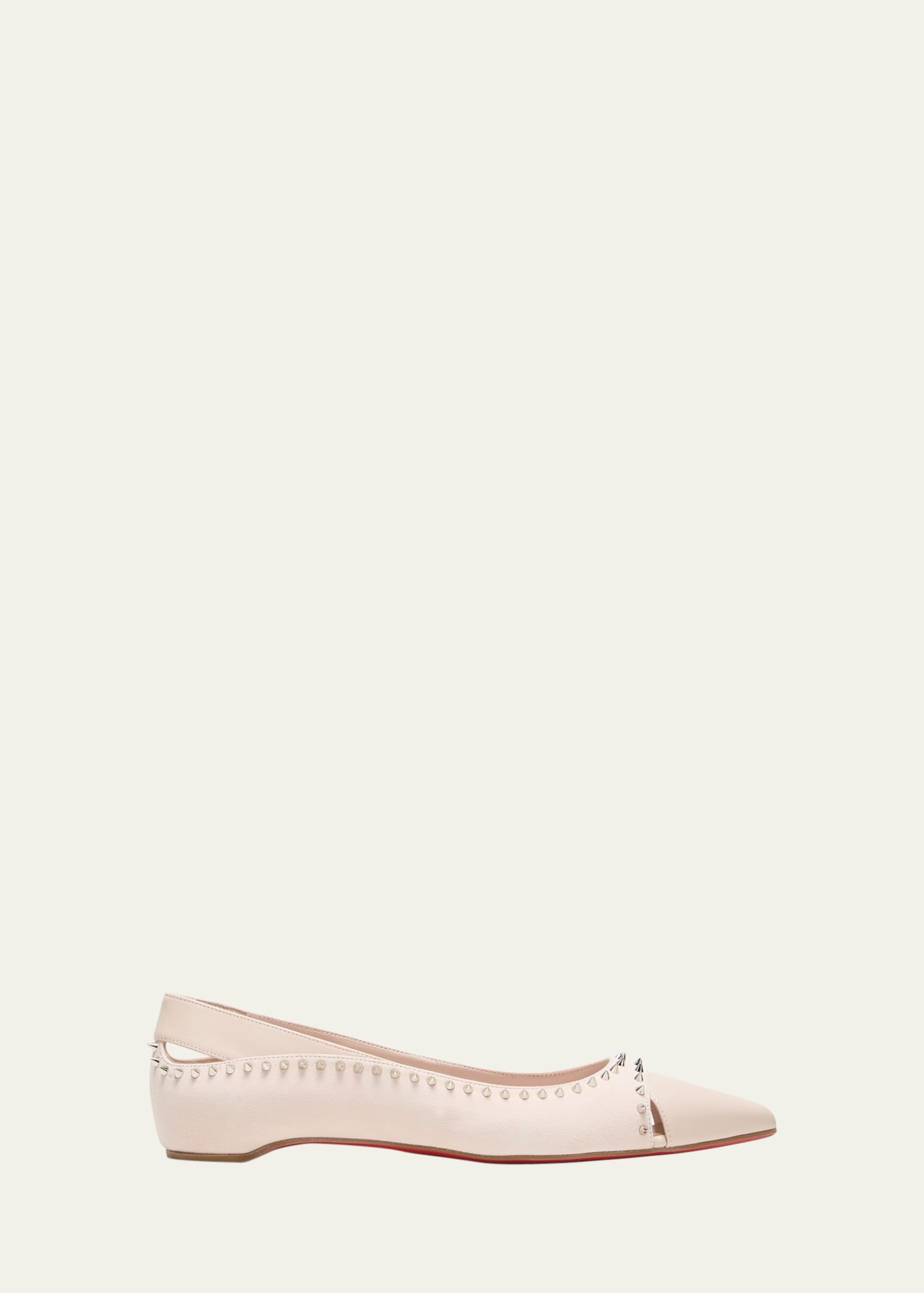 Christian Louboutin Duvettina Leather Spike Red Sole Ballerina Flats In Leche