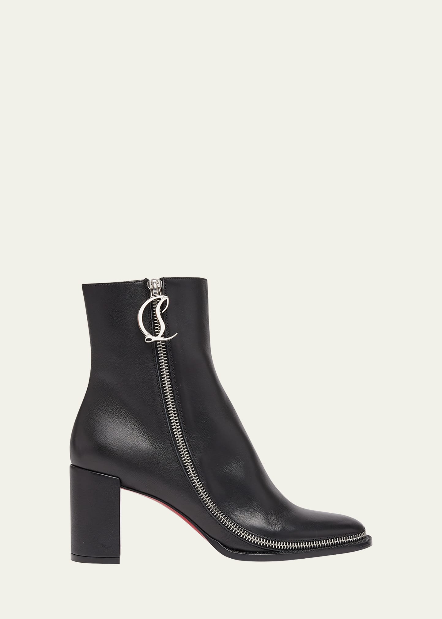 Christian Louboutin Leather Zipper Red Sole Ankle Boots In Black