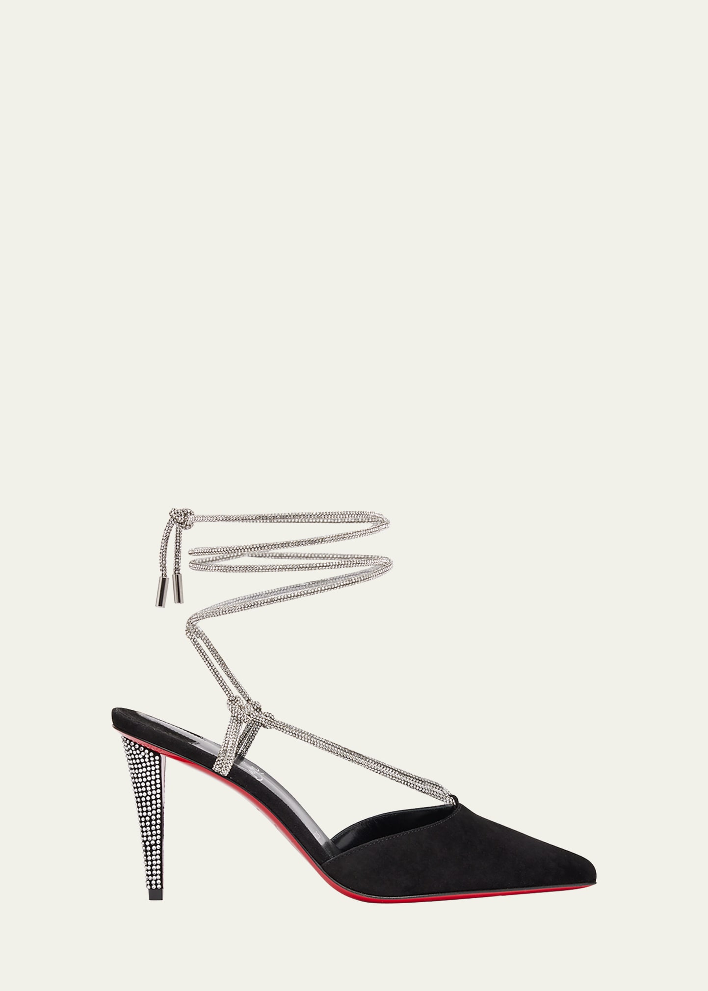Shop Christian Louboutin Astrid Suede Ankle-wrap Red Sole Pumps In Black/crystal