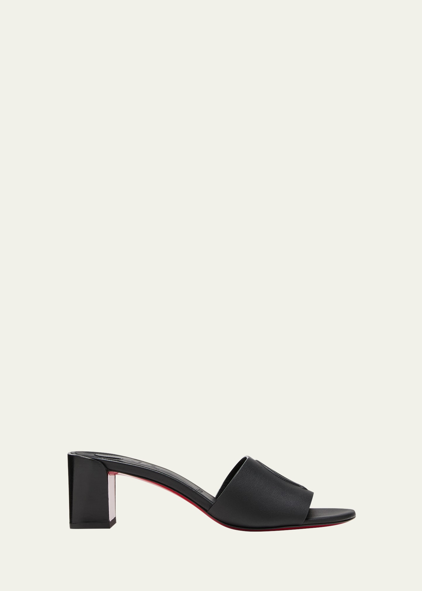 CHRISTIAN LOUBOUTIN LEATHER LOGO RED SOLE MULE SANDALS