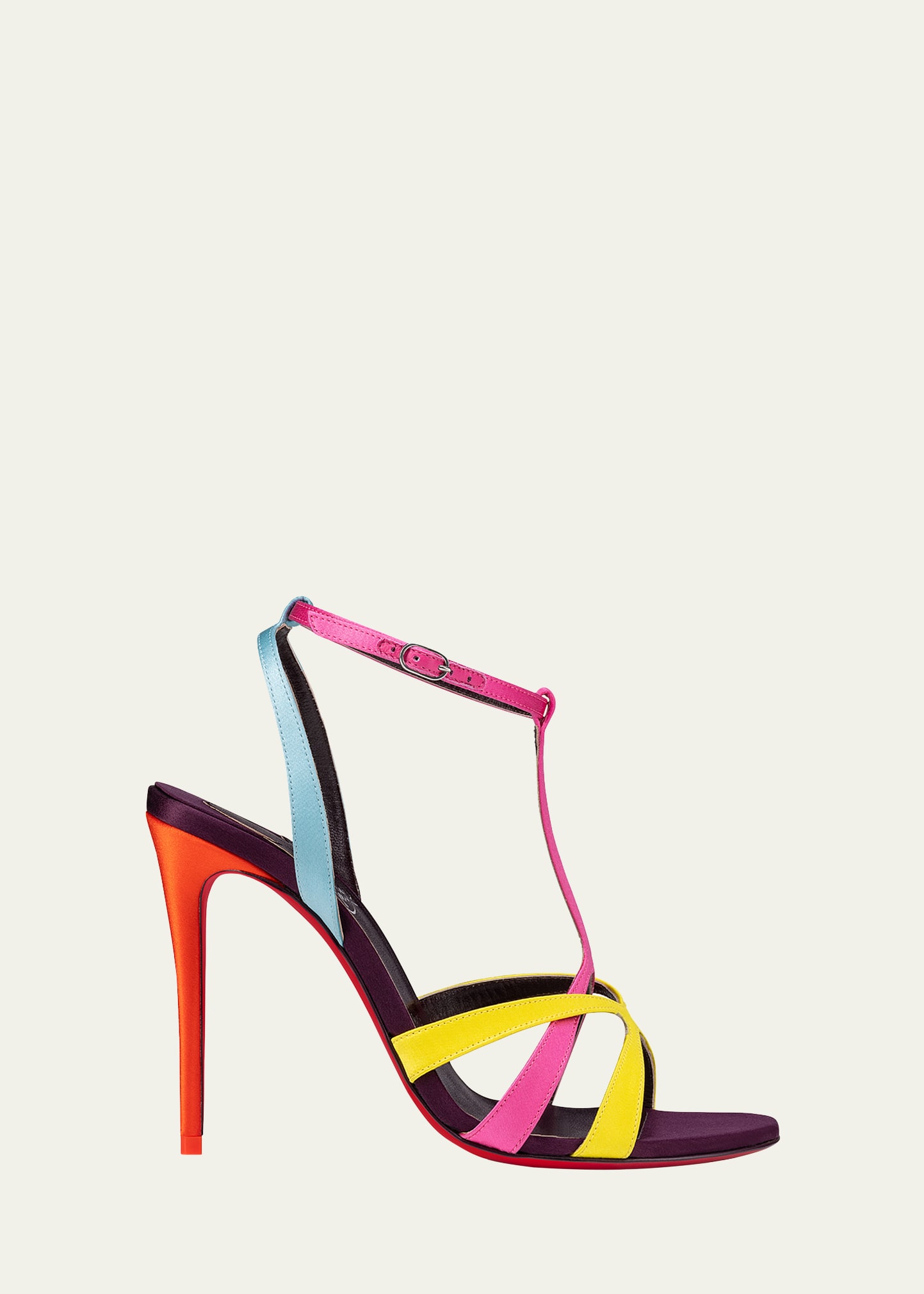 Christian Louboutin Tangueva Colorblock T-strap Red Sole Sandals In Multi/merlot