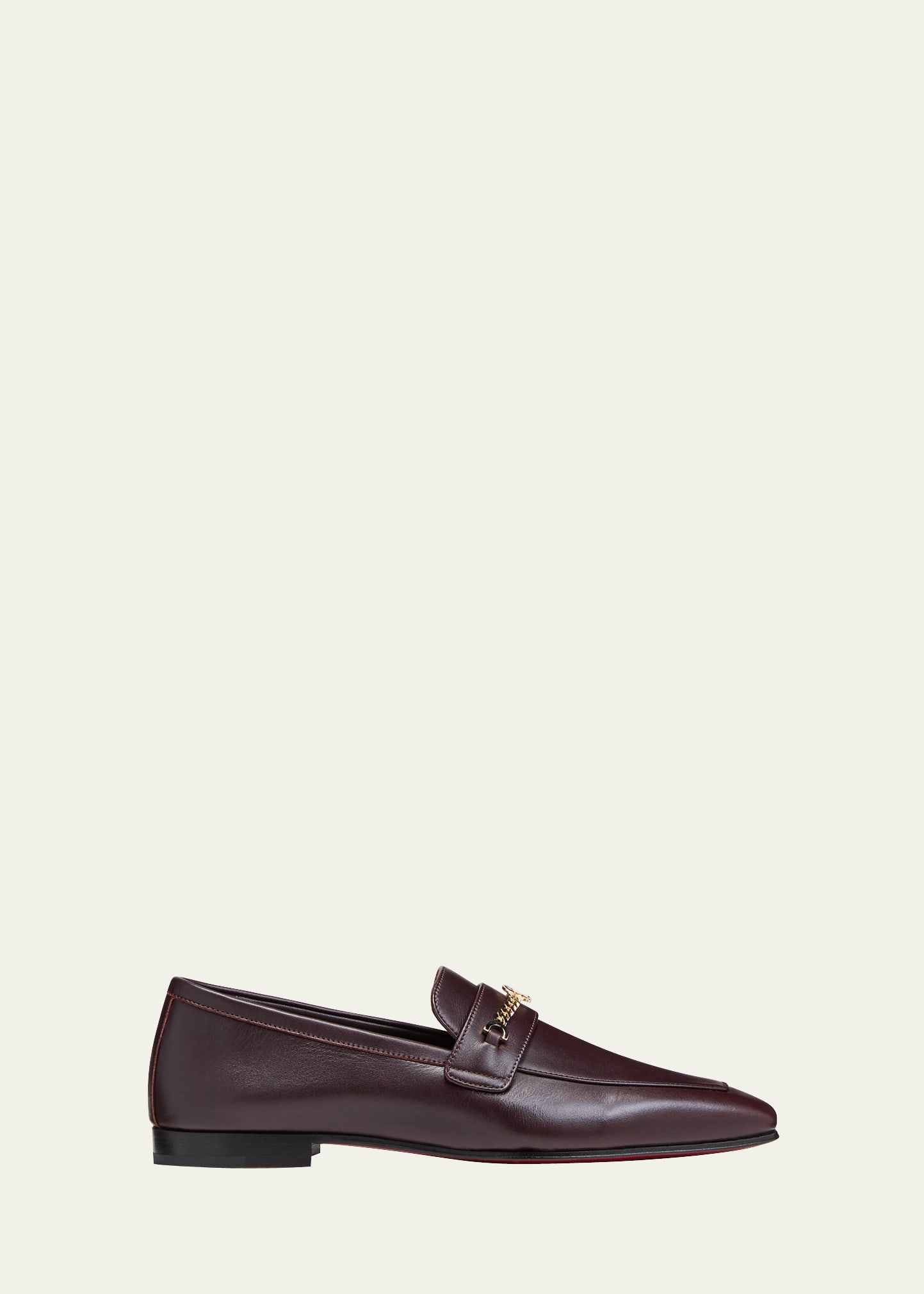Christian Louboutin Leather Chain Red Sole Loafers In Merlot