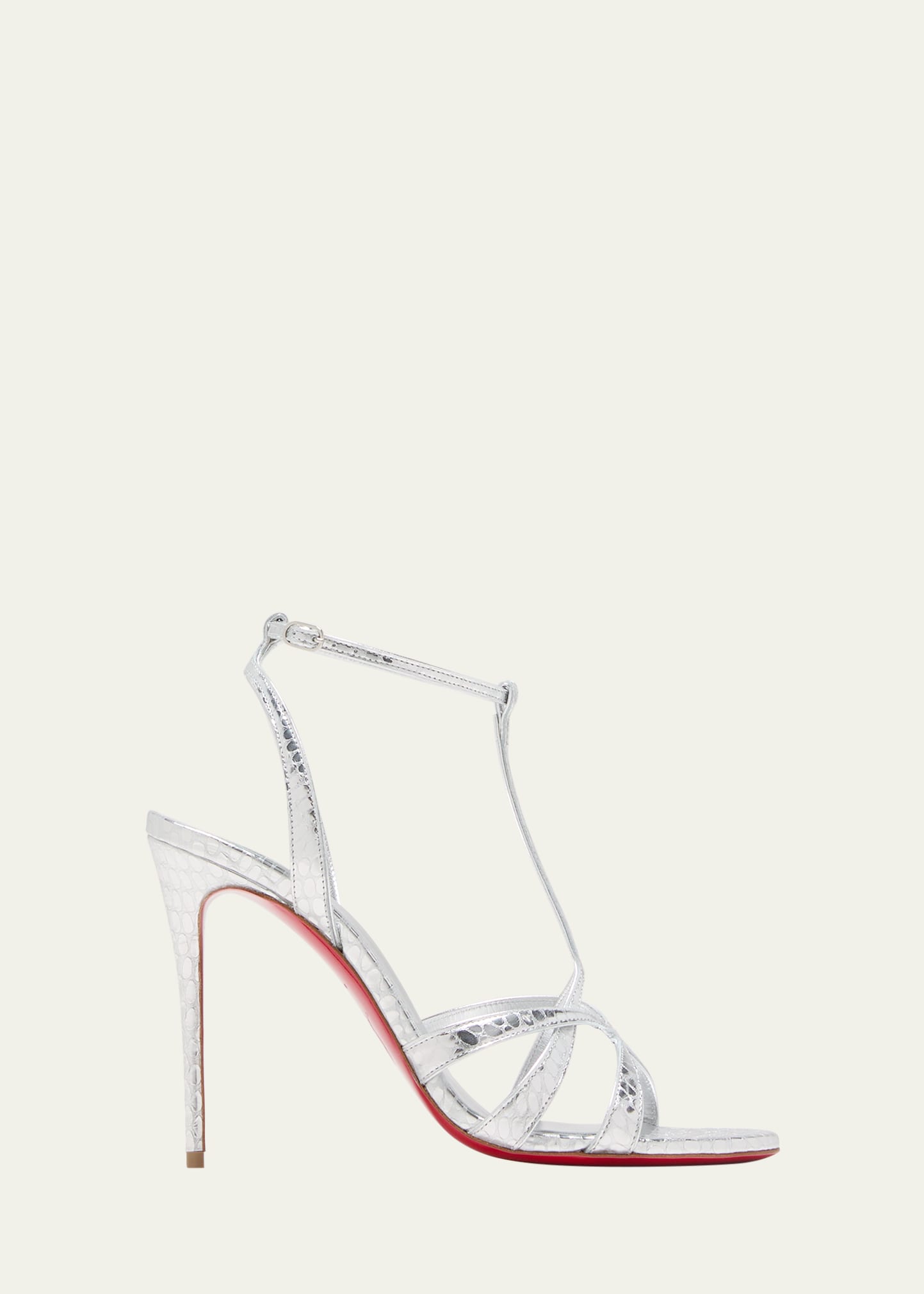Shop Christian Louboutin Tangueva Red Sole Birdy Metallic Stiletto Sandals In Silver
