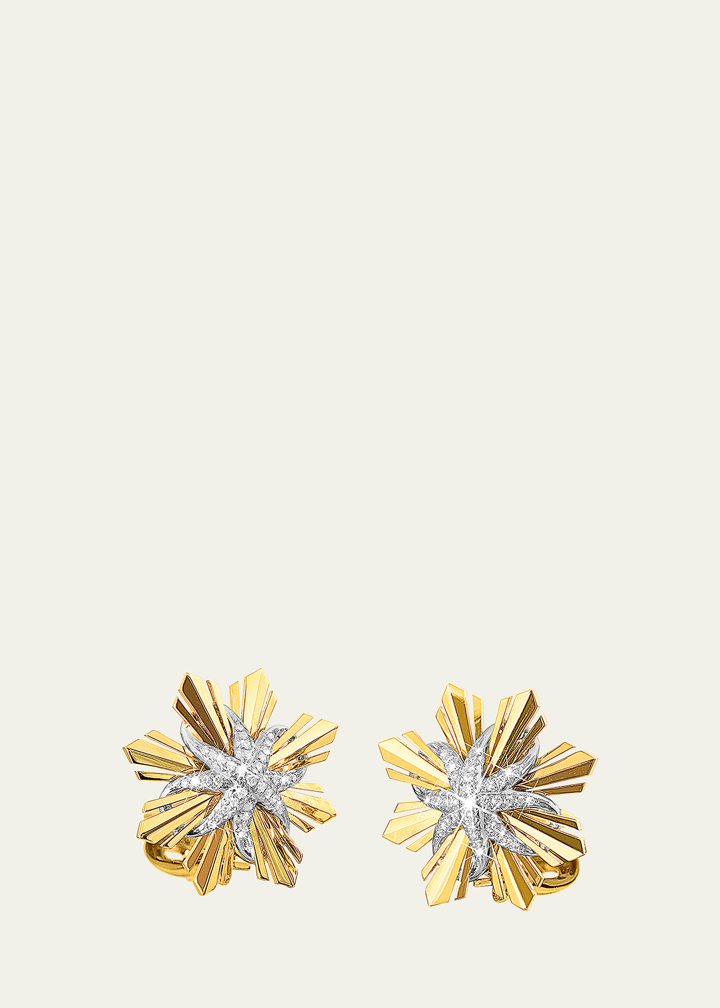 18k Yellow Gold, Platinum, and Diamond Etoile Ear Clips