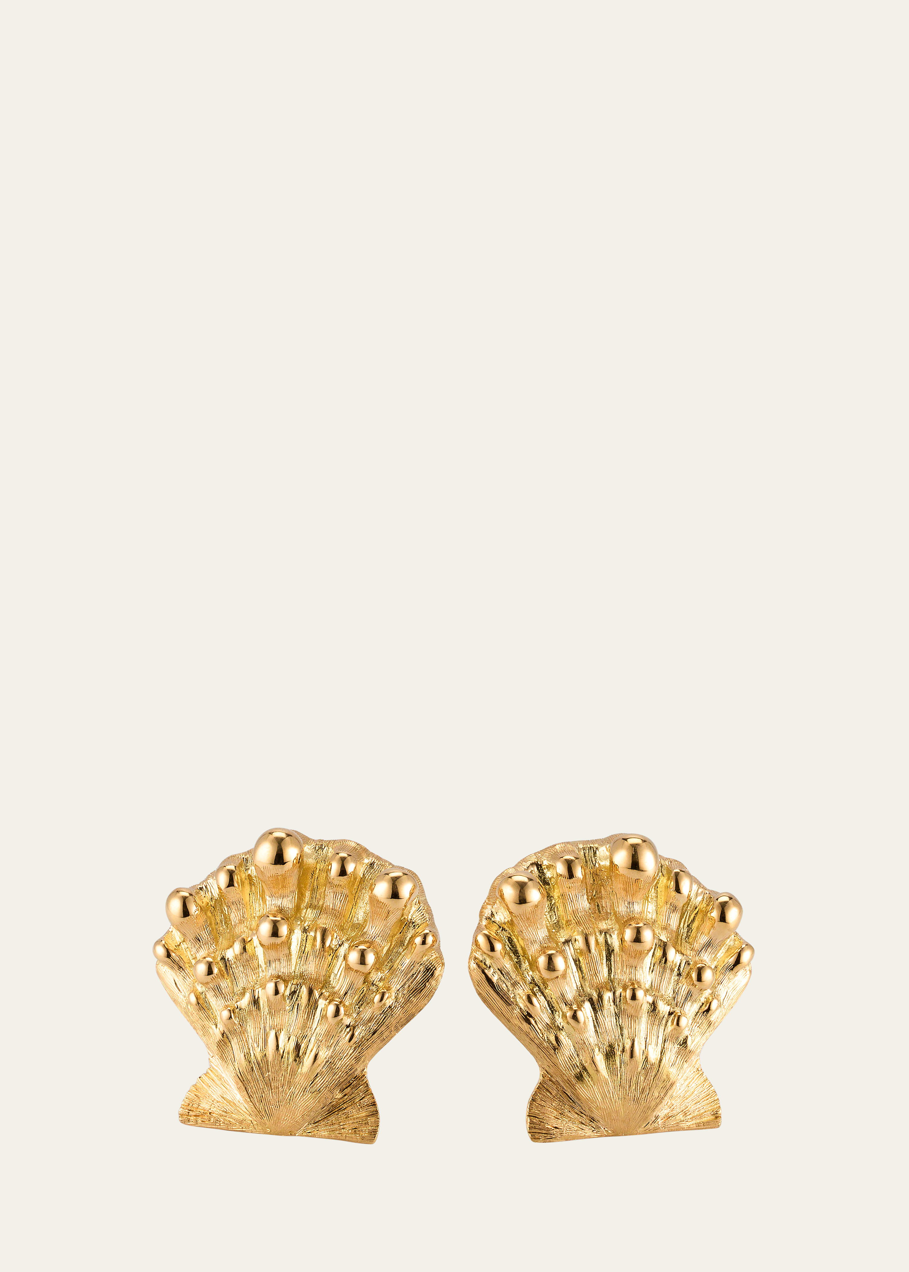 18k Yellow Gold Lions Paw Shell Ear Clips