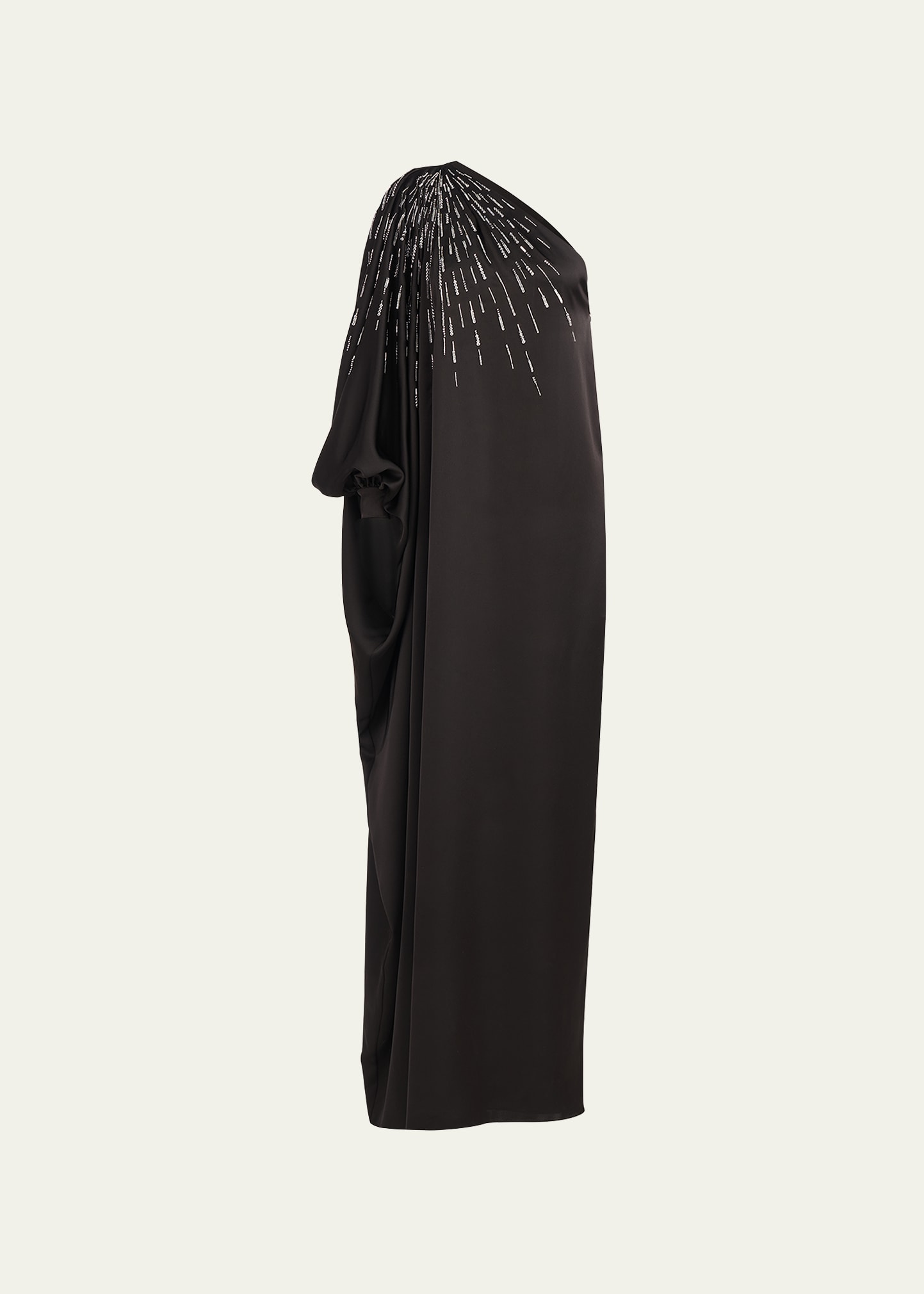 HALSTON CHAYA BEADED ONE-SHOULDER COLUMN GOWN