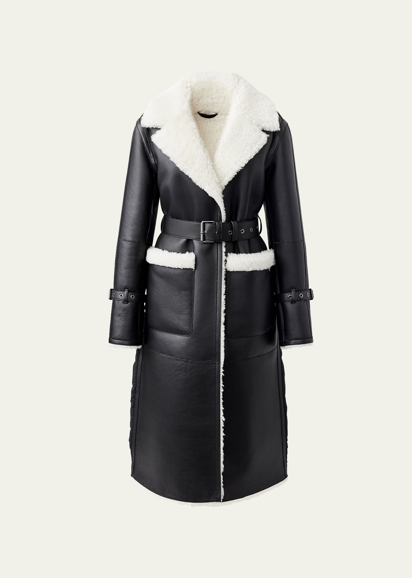 Mackage Sabreen Mixed Media Medium-down Trench Coat With Shearling Lining In Black